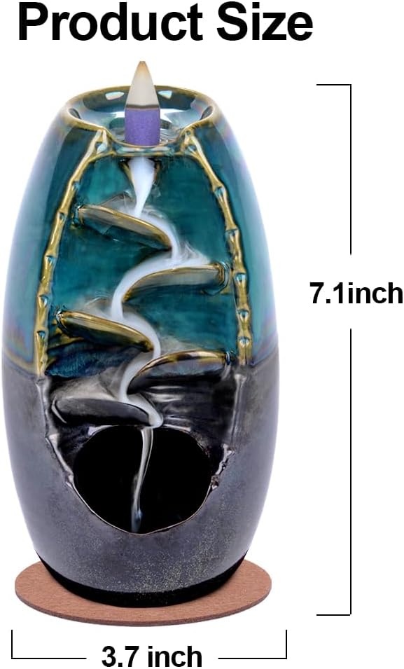 image:imageSPACEKEEPER Ceramic Incense Burner Holder Waterfall Aromatherapy Ornament Home Decor with 120 Backflow Incense Cones amp 30 Stick RedBlue
