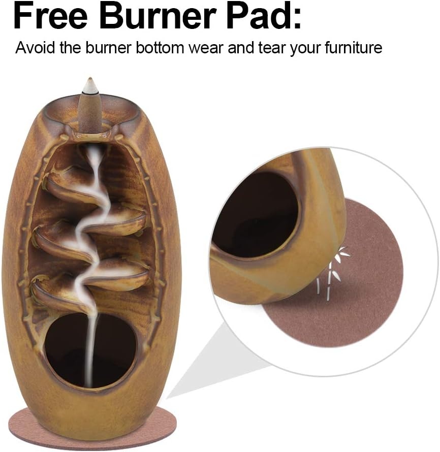 image:imageSPACEKEEPER Ceramic Incense Burner Holder Waterfall Aromatherapy Ornament Home Decor with 120 Backflow Incense Cones amp 30 Stick RedBrown