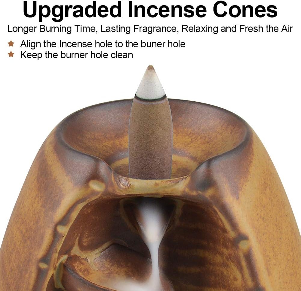 image:imageSPACEKEEPER Ceramic Incense Burner Holder Waterfall Aromatherapy Ornament Home Decor with 120 Backflow Incense Cones amp 30 Stick RedBrown