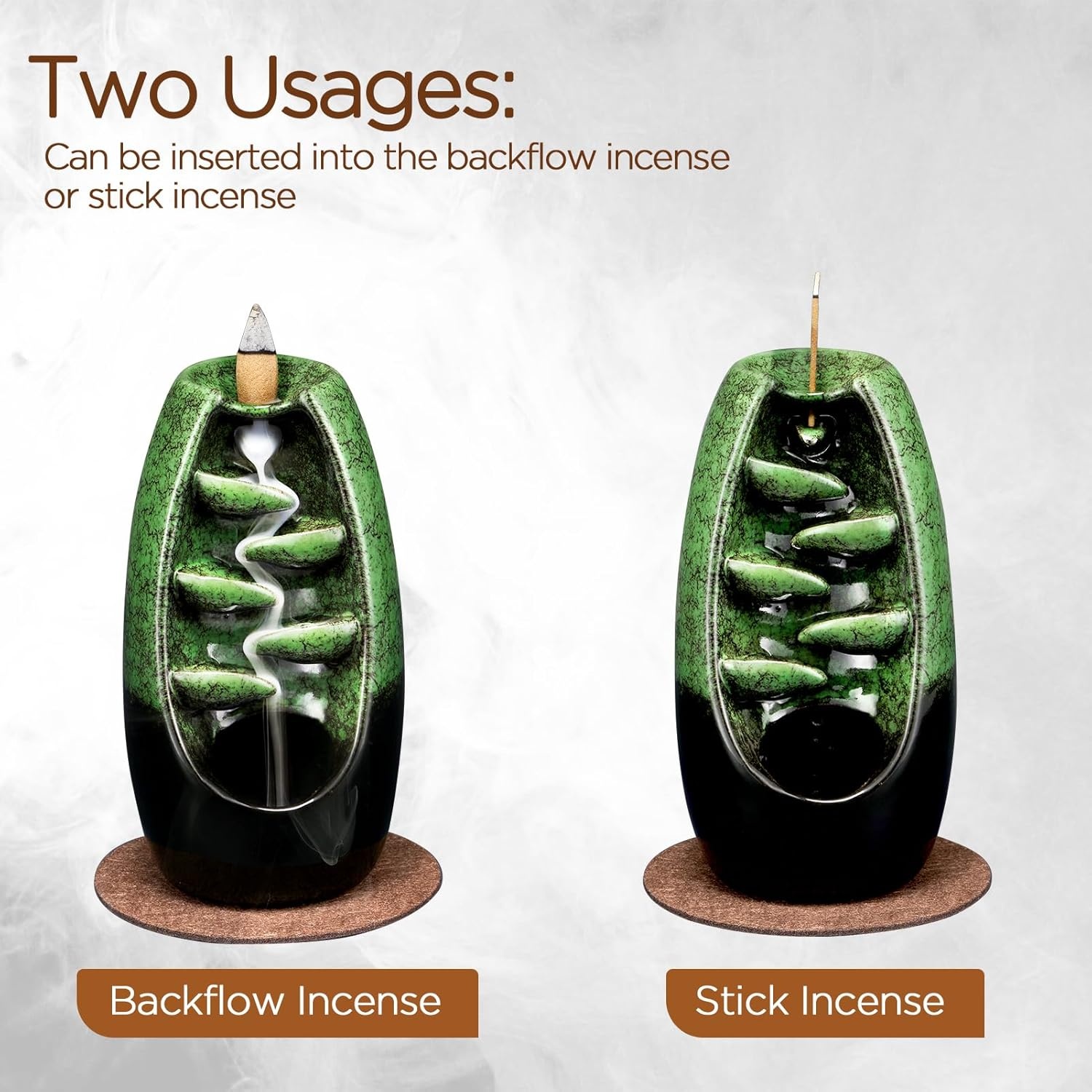 image:imageSPACEKEEPER Ceramic Incense Burner Holder Waterfall Aromatherapy Ornament Home Decor with 120 Backflow Incense Cones amp 30 Stick RedGreen