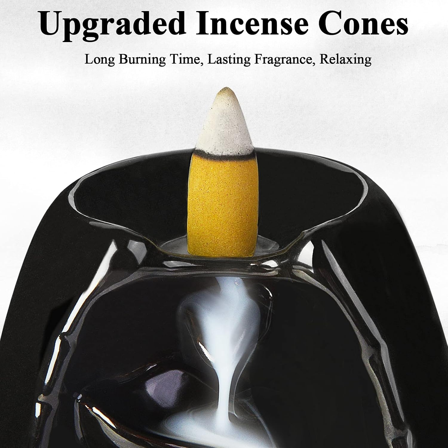 image:imageSPACEKEEPER Ceramic Incense Burner Holder Waterfall Aromatherapy Ornament Home Decor with 120 Backflow Incense Cones amp 30 Stick RedJet Black