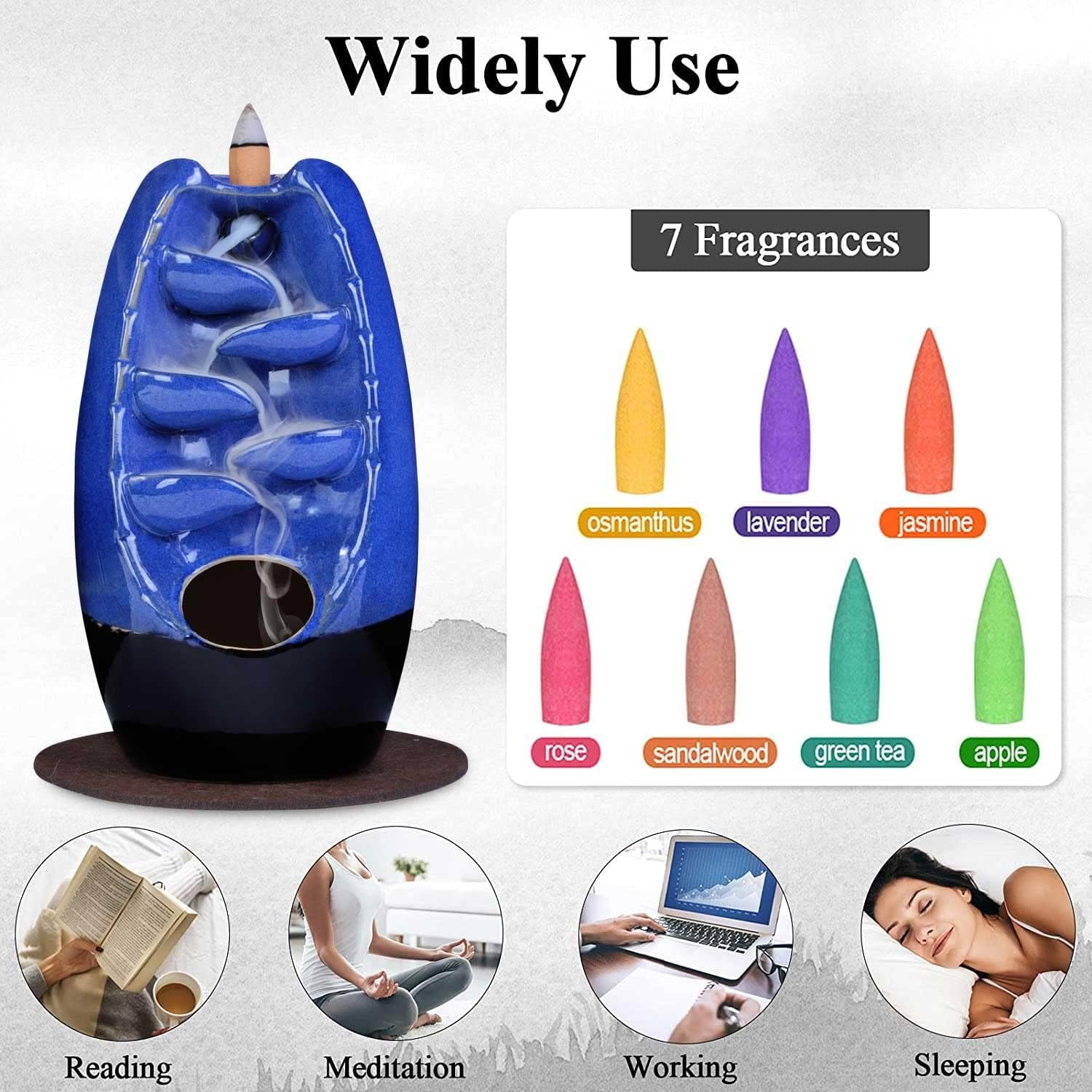 image:imageSPACEKEEPER Ceramic Incense Burner Holder Waterfall Aromatherapy Ornament Home Decor with 120 Backflow Incense Cones amp 30 Stick RedNavy