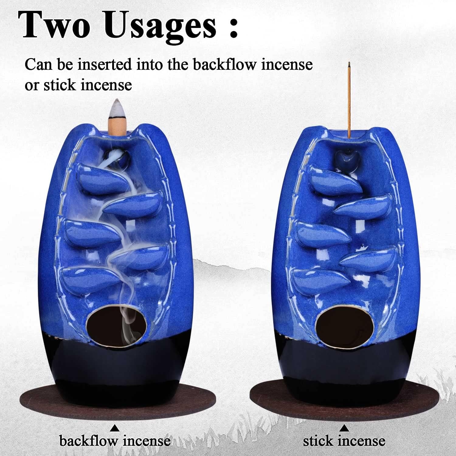 image:imageSPACEKEEPER Ceramic Incense Burner Holder Waterfall Aromatherapy Ornament Home Decor with 120 Backflow Incense Cones amp 30 Stick RedNavy