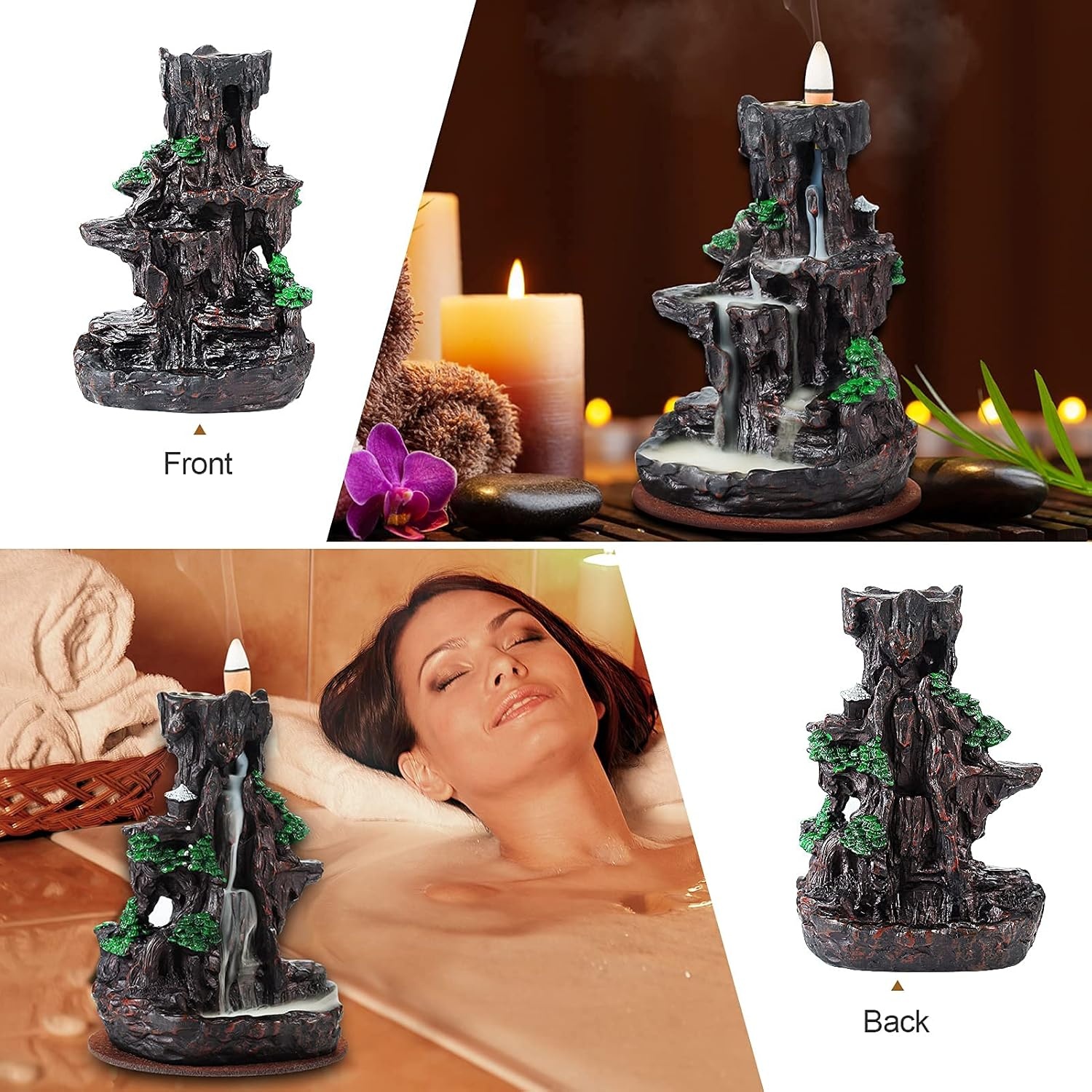 image:imageSPACEKEEPER Incense Burner Backflow Incense Holder 2 Sides Waterfall Incense Burnier with 120 Backflow Incense Cones 30 Incense Sticks Aromatcherapy Ornamen for Home