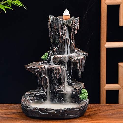 image:imageSPACEKEEPER Waterfall Monk Incense Burner Mountain Tower Incense Holders with 120 Backflow Incense Cones 30 Incense Stick for Home Office Yoga Aromatcherapy Ornamen Stone Brown