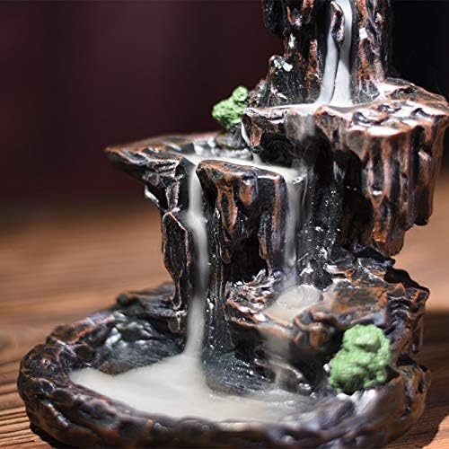image:imageSPACEKEEPER Waterfall Monk Incense Burner Mountain Tower Incense Holders with 120 Backflow Incense Cones 30 Incense Stick for Home Office Yoga Aromatcherapy Ornamen Stone Brown
