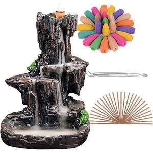 image:imageSPACEKEEPER Waterfall Monk Incense Burner Mountain Tower Incense Holders with 120 Backflow Incense Cones  30 Incense Stick for Home Office Yoga Aromatcherapy Ornamen Stone Brown