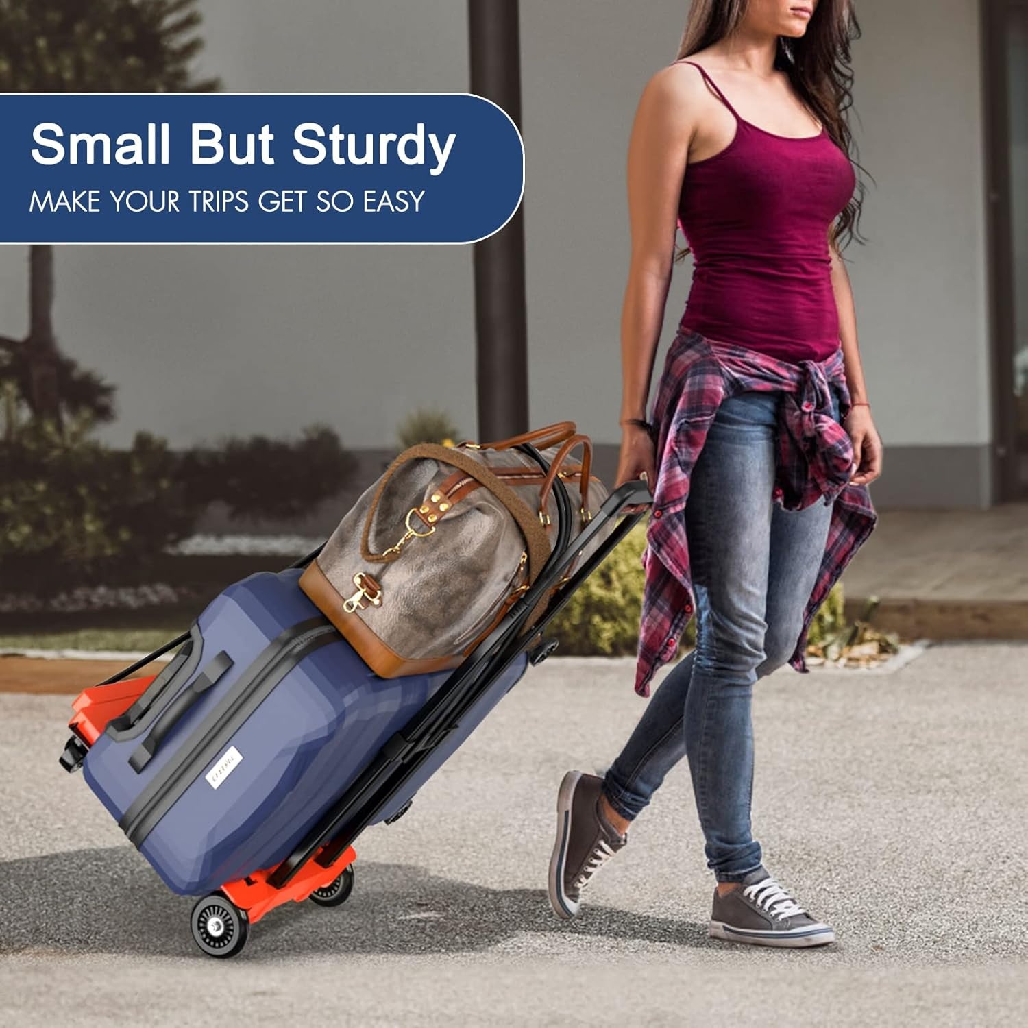 image:imageSPACEKEEPER Foldable Hand Truck Dolly 265 LB Folding Luggage Cart with Wheels Portable Flatbed Cart Collapsible Hand Truck for Luggage Travel Moving Shopping Office Use Orange
