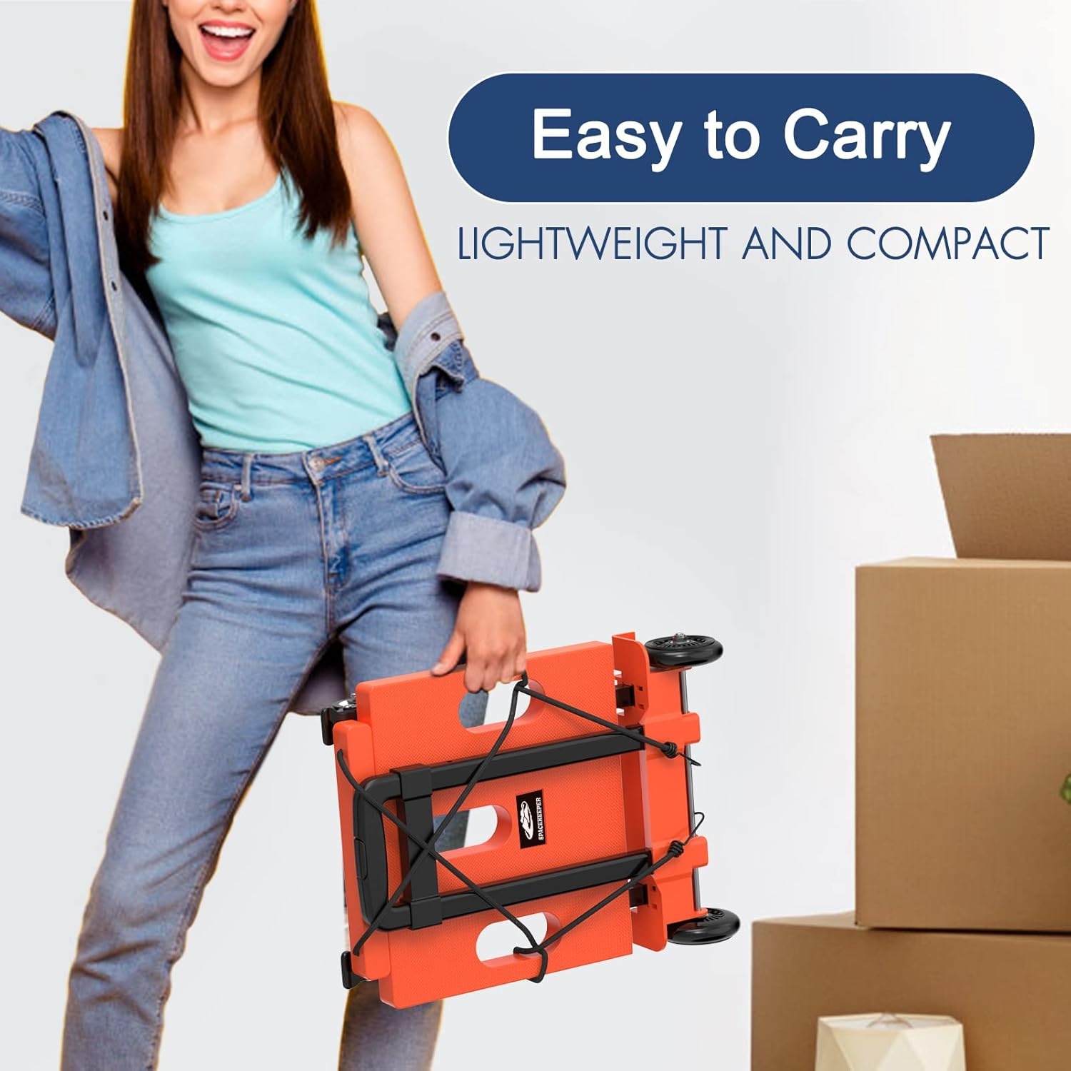 image:imageSPACEKEEPER Foldable Hand Truck Dolly 265 LB Folding Luggage Cart with Wheels Portable Flatbed Cart Collapsible Hand Truck for Luggage Travel Moving Shopping Office Use Orange