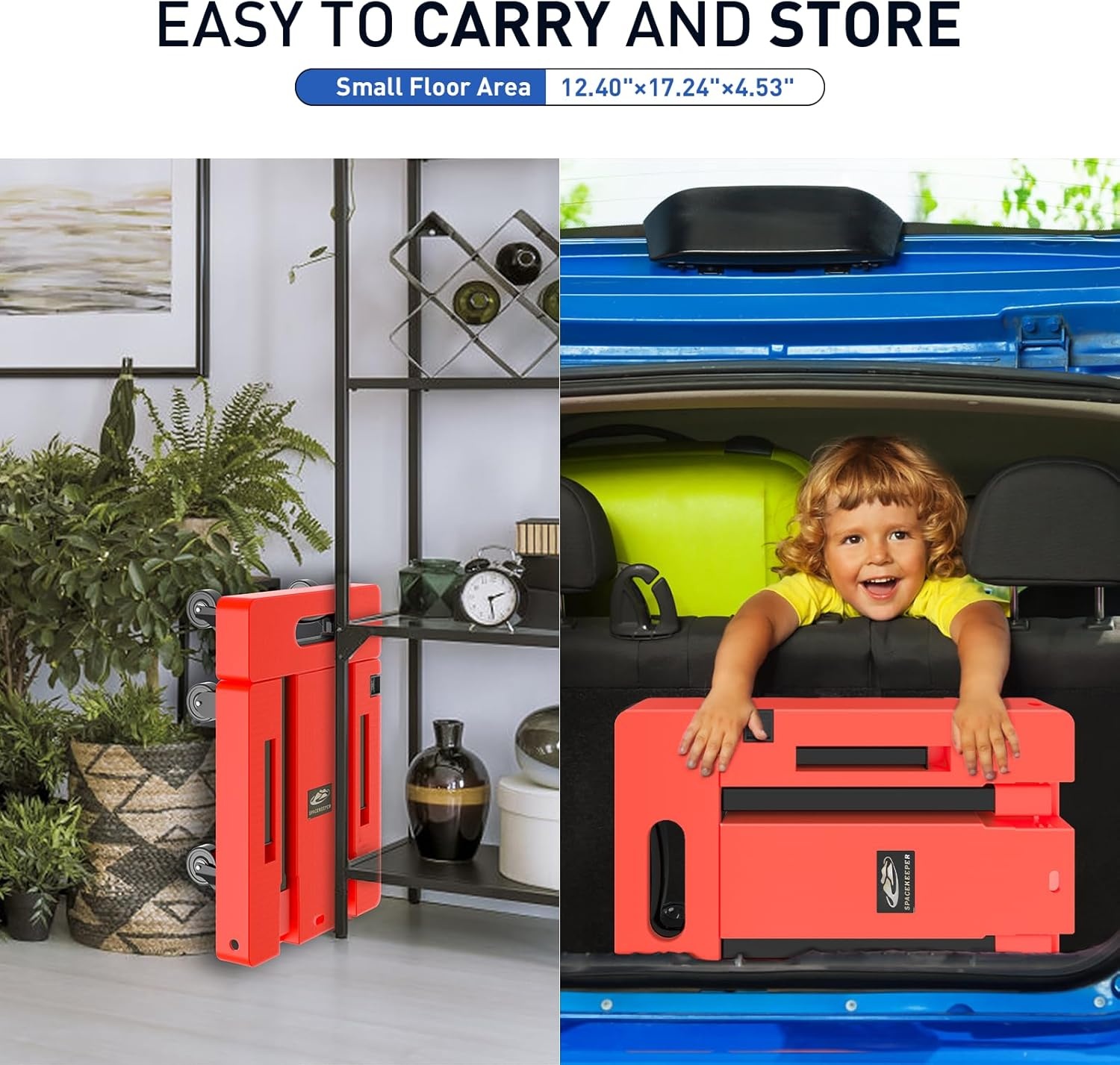 image:imageSPACEKEEPER Folding Hand Truck 500 LB Capacity Luggage Cart Portable Folding Dolly with 6 Wheels and 2 Elastic Ropes for Luggage Personal Travel Auto Moving and Office Use BlueOrange