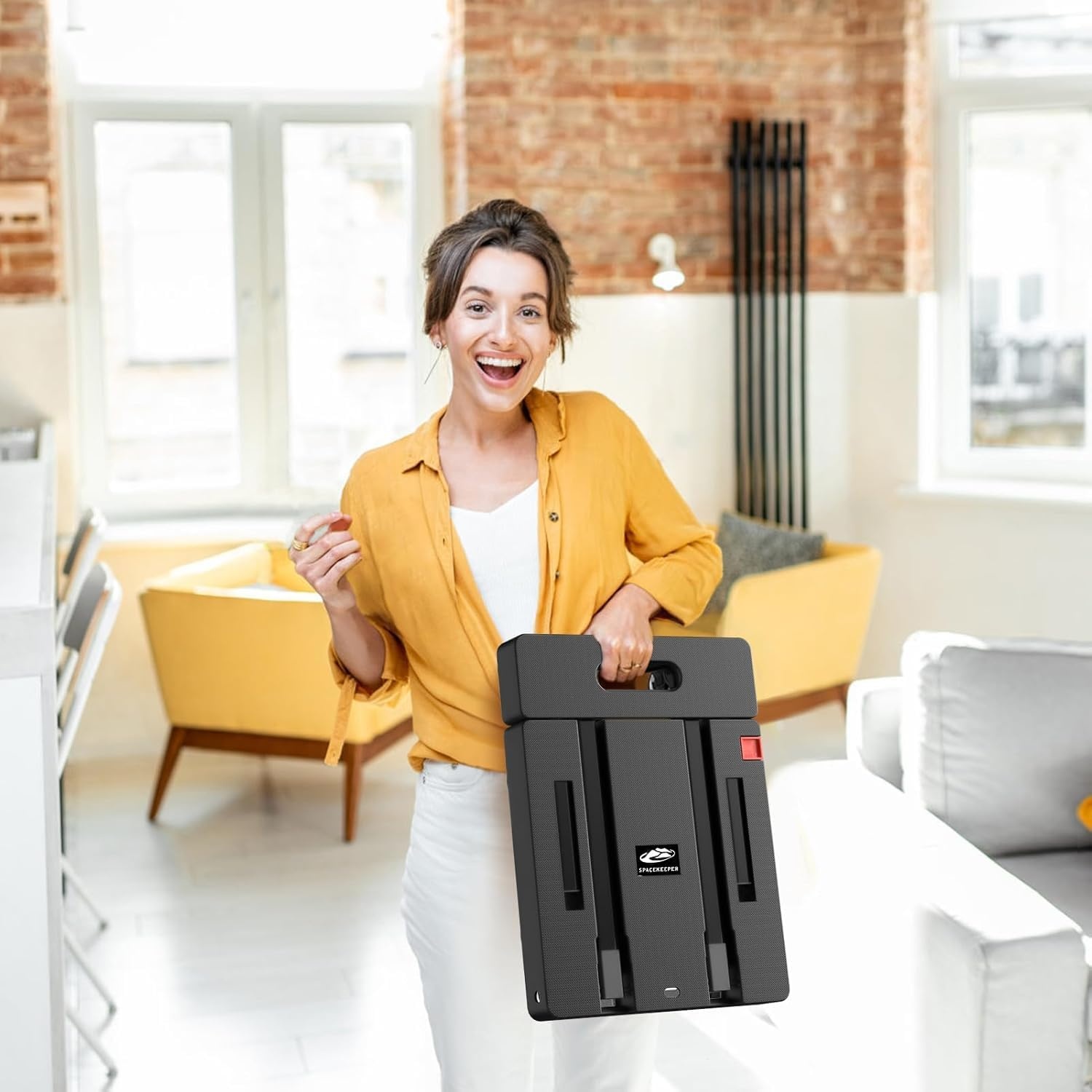 image:imageSPACEKEEPER Folding Hand Truck 500 LB Capacity Luggage Cart Portable Folding Dolly with 6 Wheels and 2 Elastic Ropes for Luggage Personal Travel Auto Moving and Office Use BlueBlack