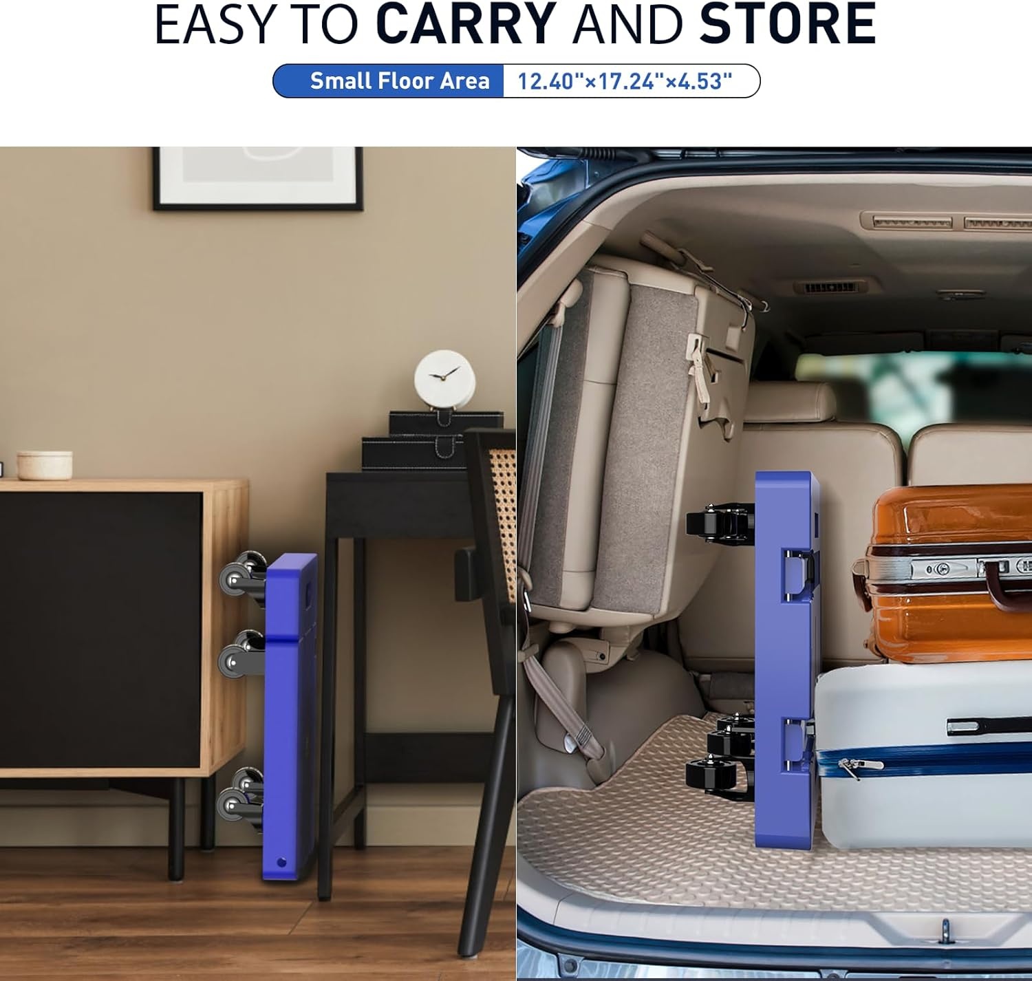 image:imageSPACEKEEPER Folding Hand Truck 500 LB Capacity Luggage Cart Portable Folding Dolly with 6 Wheels and 2 Elastic Ropes for Luggage Personal Travel Auto Moving and Office Use BlueBlue