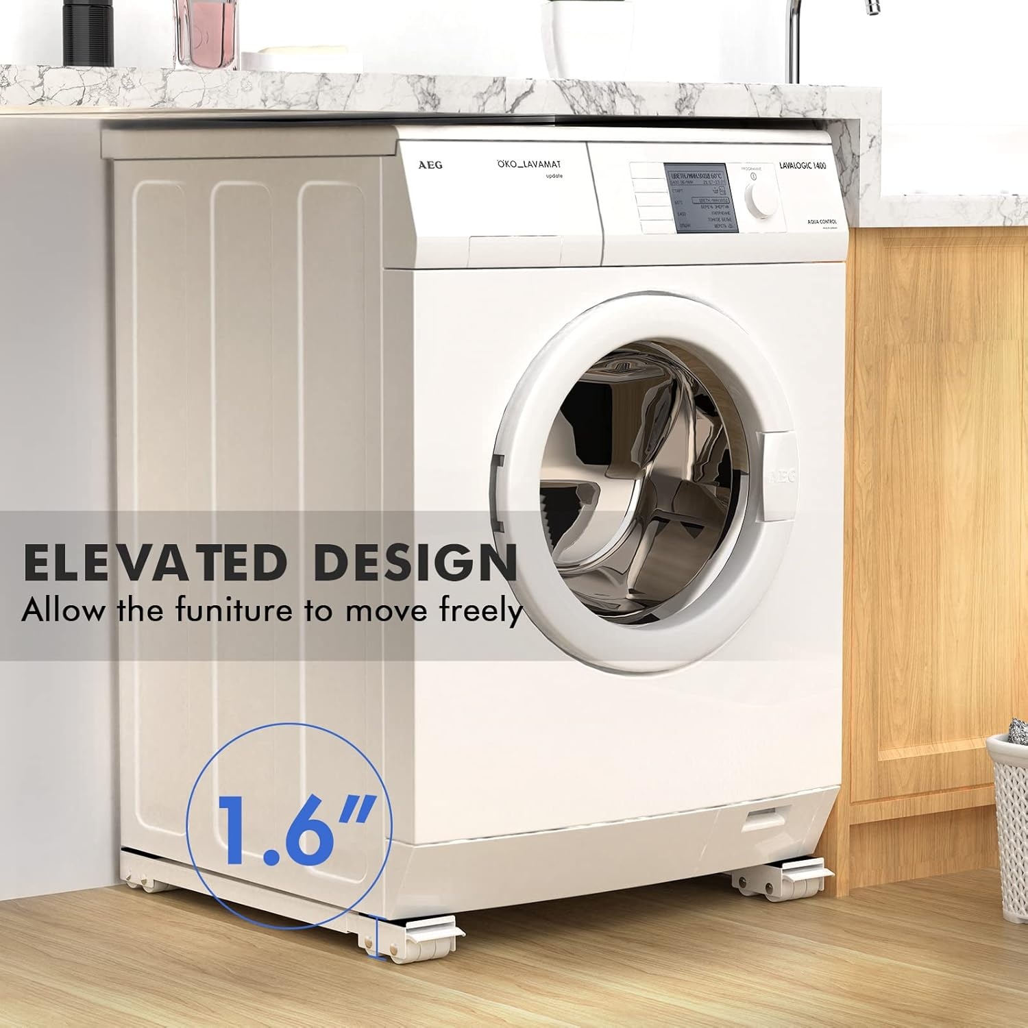 image:imageSPACEKEEPER Furniture Dolly Mobile Roller Extendable Appliance Rollers Mobile Washing Machine Base Fridge Stand Moving Cart for Washing Machines Refrigerators Dryers Dishwashers White
