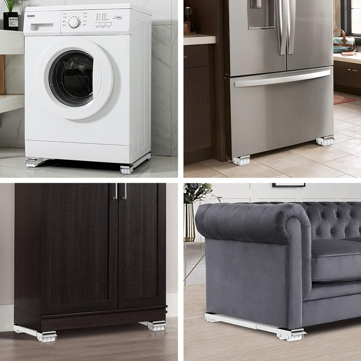 image:imageSPACEKEEPER Furniture Dolly Mobile Roller Extendable Appliance Rollers Mobile Washing Machine Base Fridge Stand Moving Cart for Washing Machines Refrigerators Dryers Dishwashers White