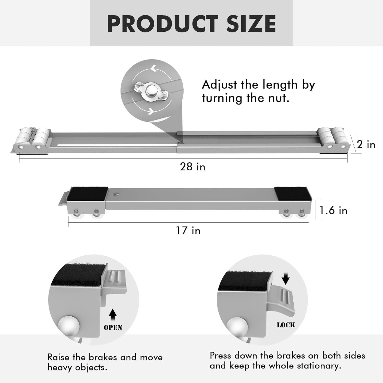 image:imageSPACEKEEPER Furniture Dolly Mobile Roller Extendable Appliance Rollers Mobile Washing Machine Base Fridge Stand Moving Cart for Washing Machines Refrigerators Dryers Dishwashers Gray