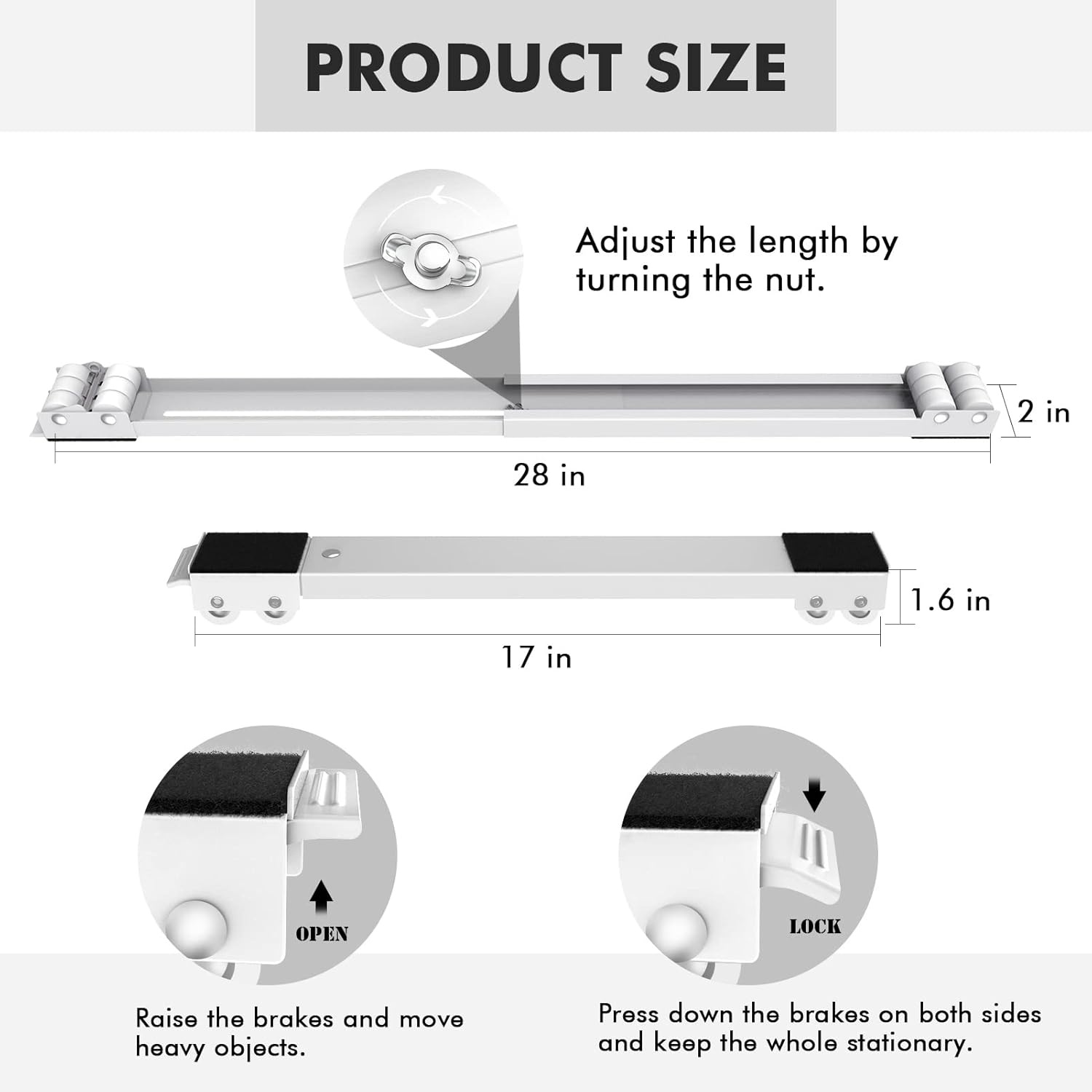 image:imageSPACEKEEPER Furniture Dolly Mobile Roller Extendable Appliance Rollers Mobile Washing Machine Base Fridge Stand Moving Cart for Washing Machines Refrigerators Dryers Dishwashers White