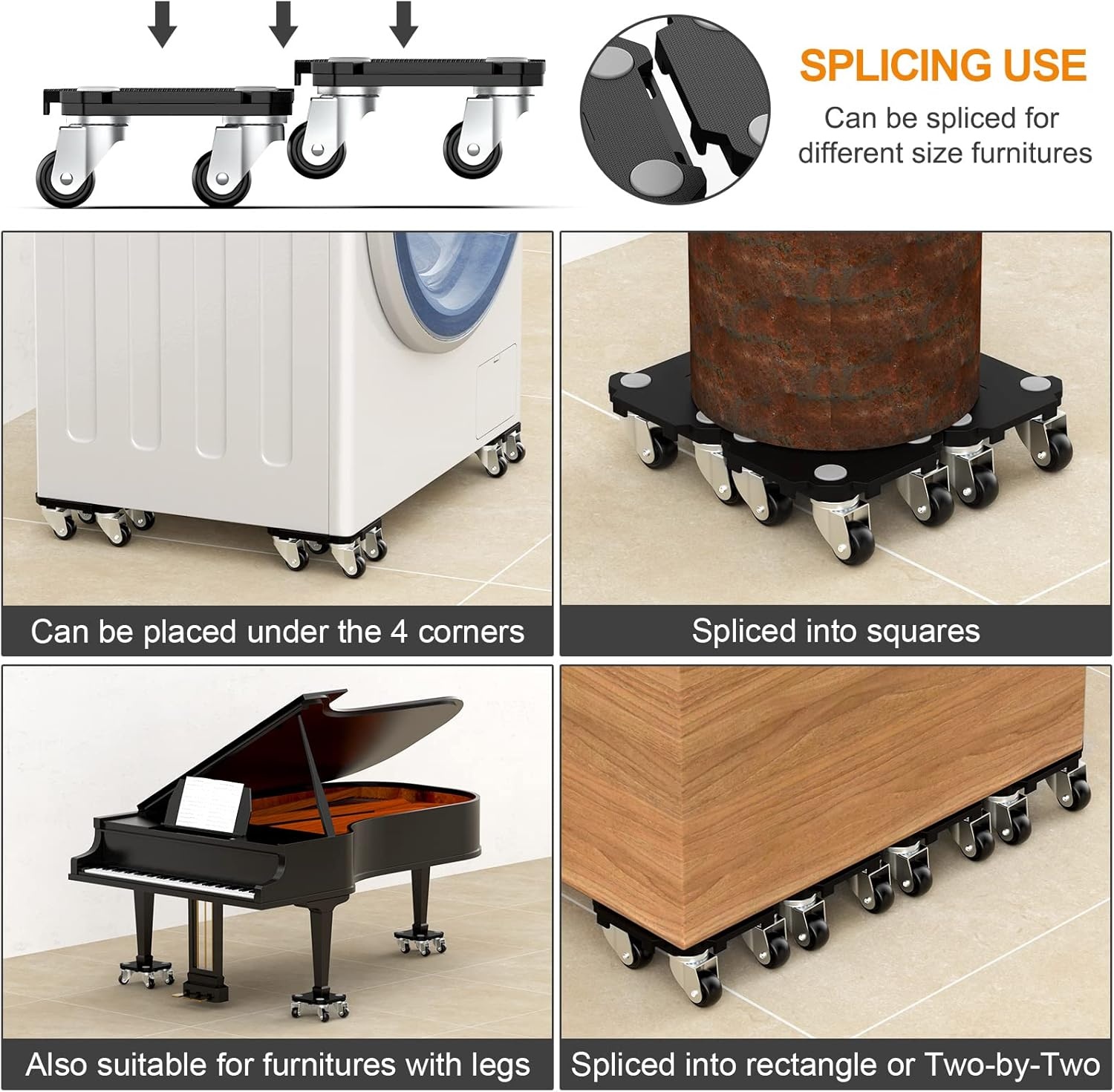 image:imageSPACEKEEPER Furniture Mover Dolly Furniture Lifter Set with 360Wheels 680 Lbs Capacity Heavy Duty Furniture Dollies Tools for Moving Heavy Furniture Refrigerator Sofa Cabinet Black
