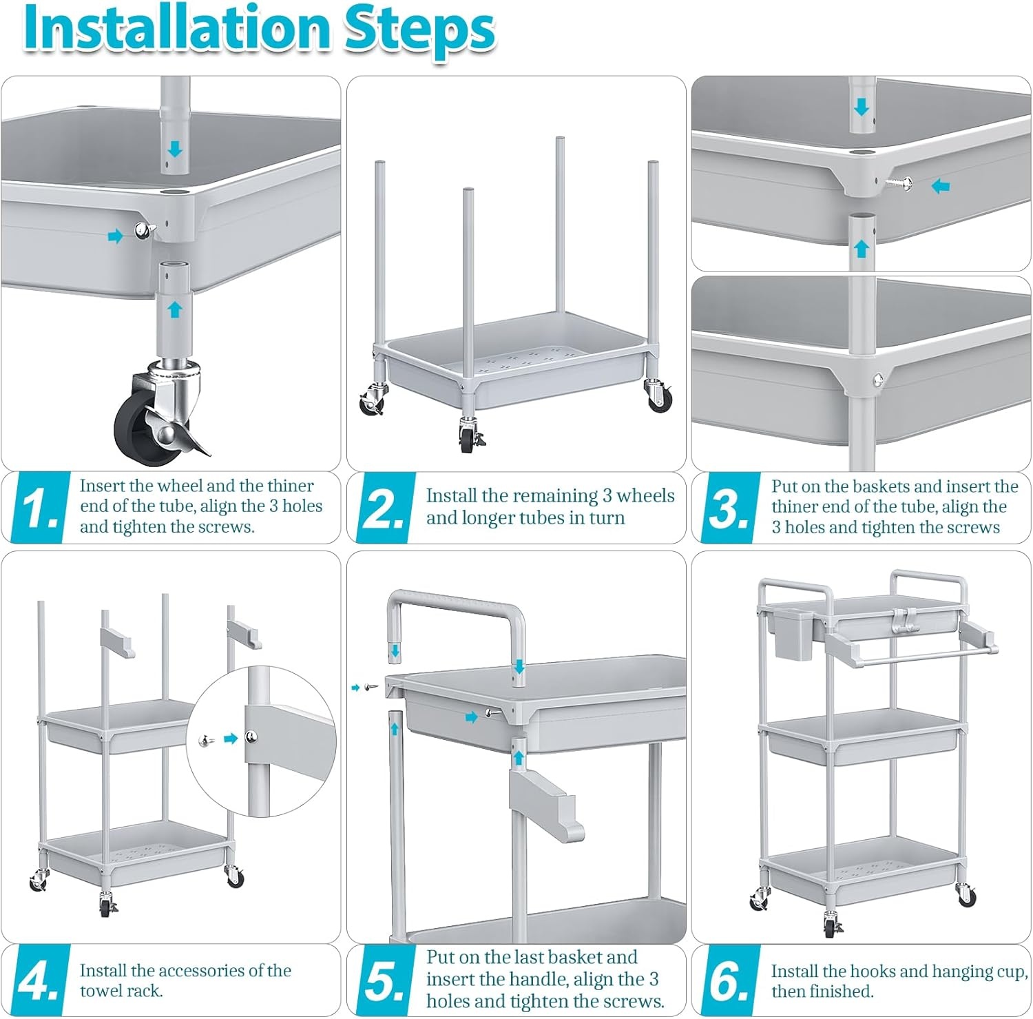 image:imageSPACEKEEPER Rolling Storage Cart 3 Tier Utility Cart Laundry Room Organization Mobile Shelving Unit Bathroom Organizer with Towel Rack Lockable Wheel Hooks amp Cup for Kitchen Office BlackGrey