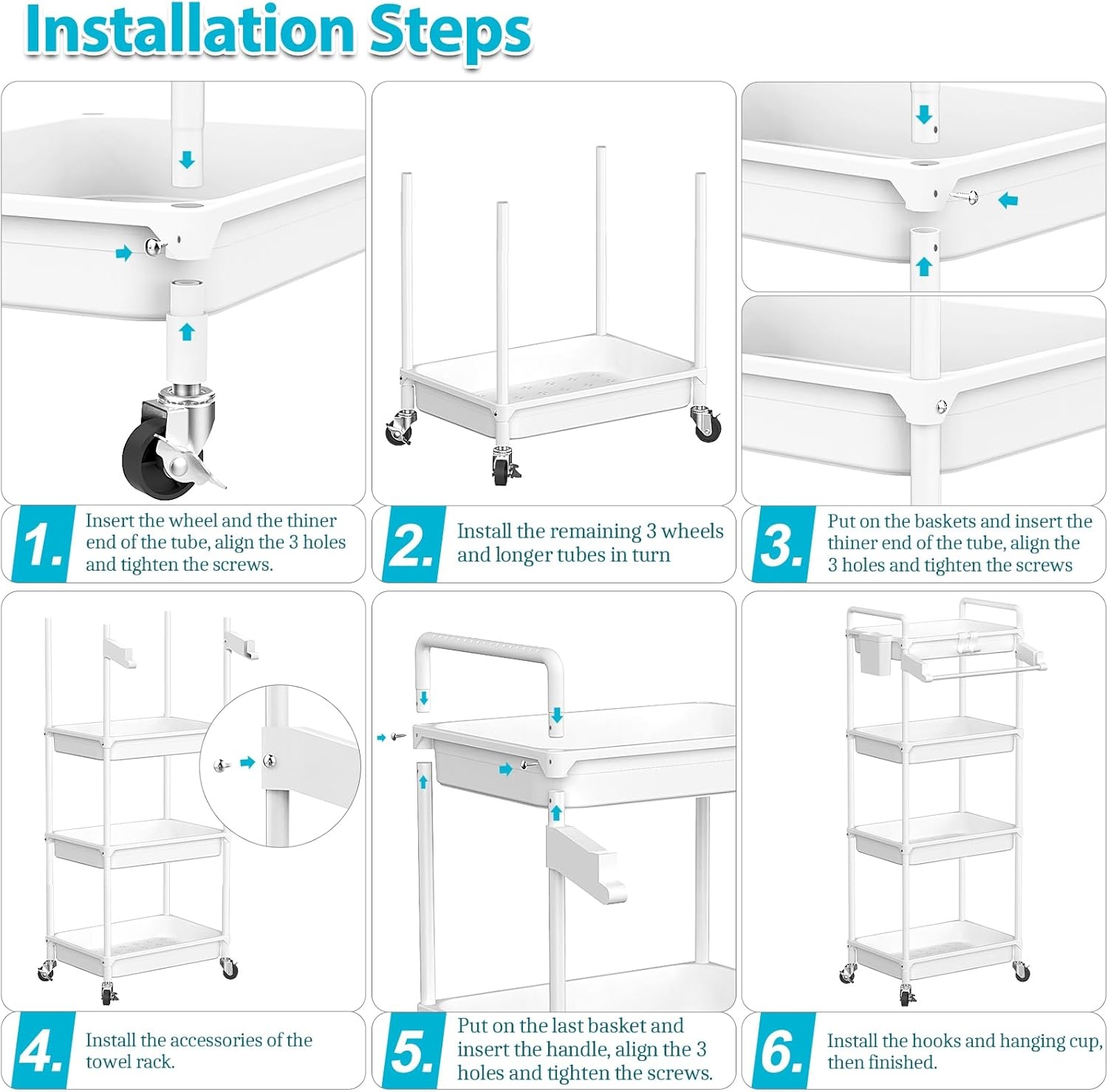 image:imageSPACEKEEPER Rolling Storage Cart 4Tier Bathroom Organizer Utility Cart Laundry Room Organization Mobile Shelving Unit with Towel Rack Lockable Wheel Hooks amp Cup for Kitchen Bedroom Office GreyWhite