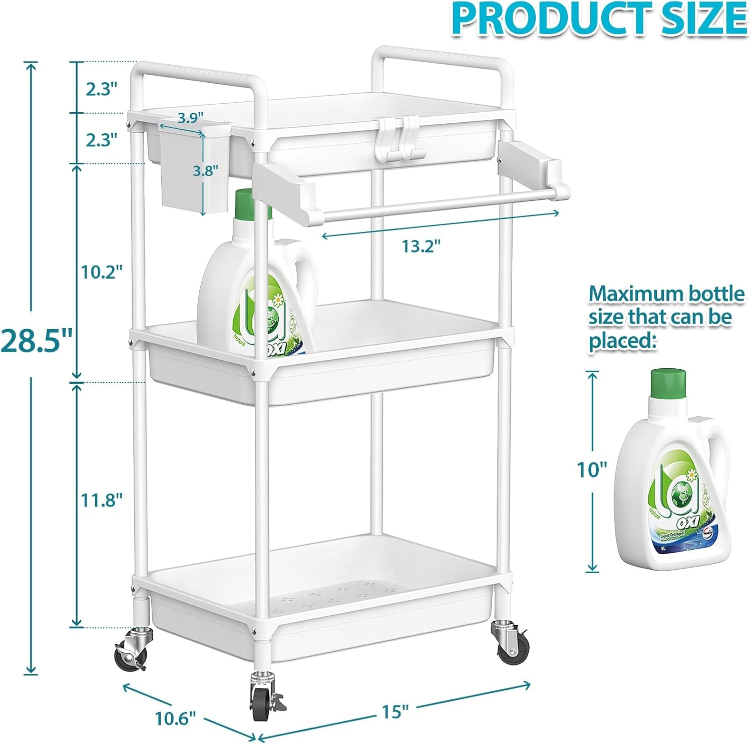 image:imageSPACEKEEPER Rolling Storage Cart 4Tier Bathroom Organizer Utility Cart Laundry Room Organization Mobile Shelving Unit with Towel Rack Lockable Wheel Hooks amp Cup for Kitchen Bedroom Office GreyWhite