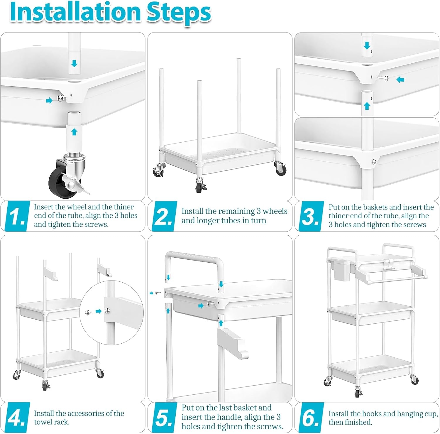 image:imageSPACEKEEPER Rolling Storage Cart 4Tier Bathroom Organizer Utility Cart Laundry Room Organization Mobile Shelving Unit with Towel Rack Lockable Wheel Hooks amp Cup for Kitchen Bedroom Office GreyWhite