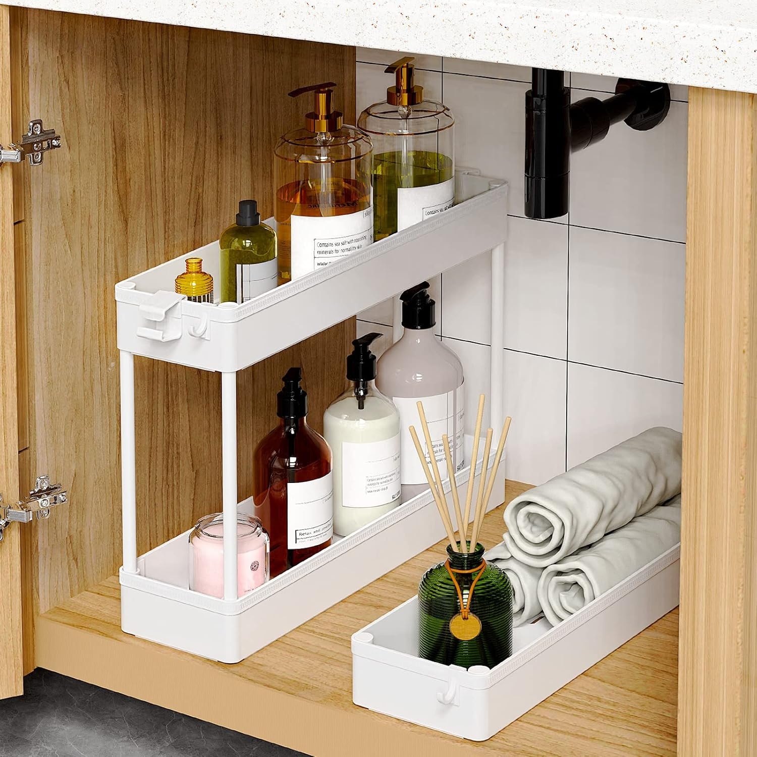 image:imageSPACEKEEPER Slim Rolling Storage Cart 3 Tier Bathroom Storage Organizer Laundry Room Utility Cart Mobile Shelving Unit MultiPurpose for Kitchen Office Bathroom Laundry Narrow Places BlackWhite