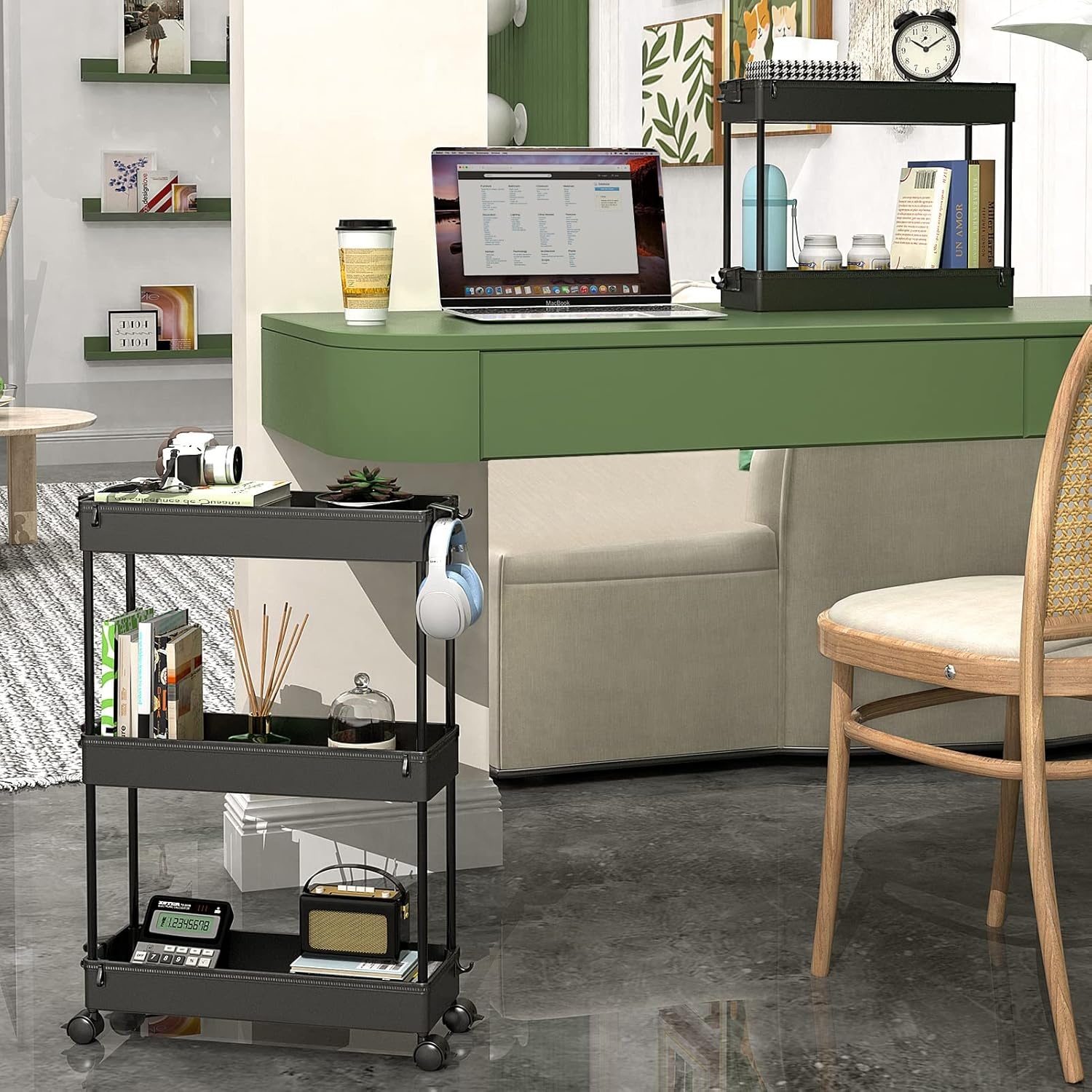 image:imageSPACEKEEPER Slim Rolling Storage Cart 3 Tier Bathroom Storage Organizer Laundry Room Utility Cart Mobile Shelving Unit MultiPurpose for Kitchen Office Bathroom Laundry Narrow Places BlackBlack