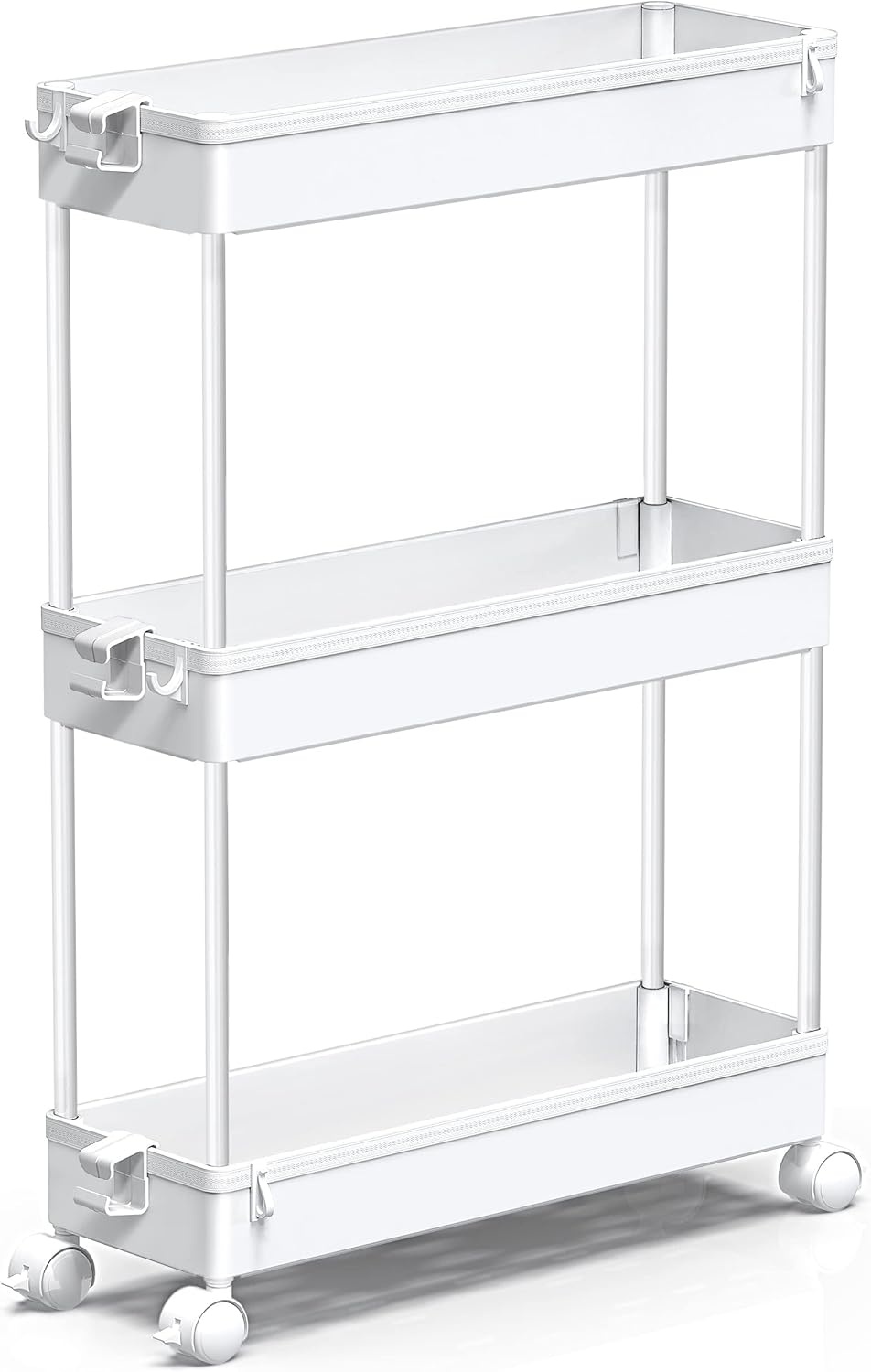image:imageSPACEKEEPER Slim Rolling Storage Cart 3 Tier Bathroom Storage Organizer Laundry Room Utility Cart Mobile Shelving Unit MultiPurpose for Kitchen Office Bathroom Laundry Narrow Places BlackWhite