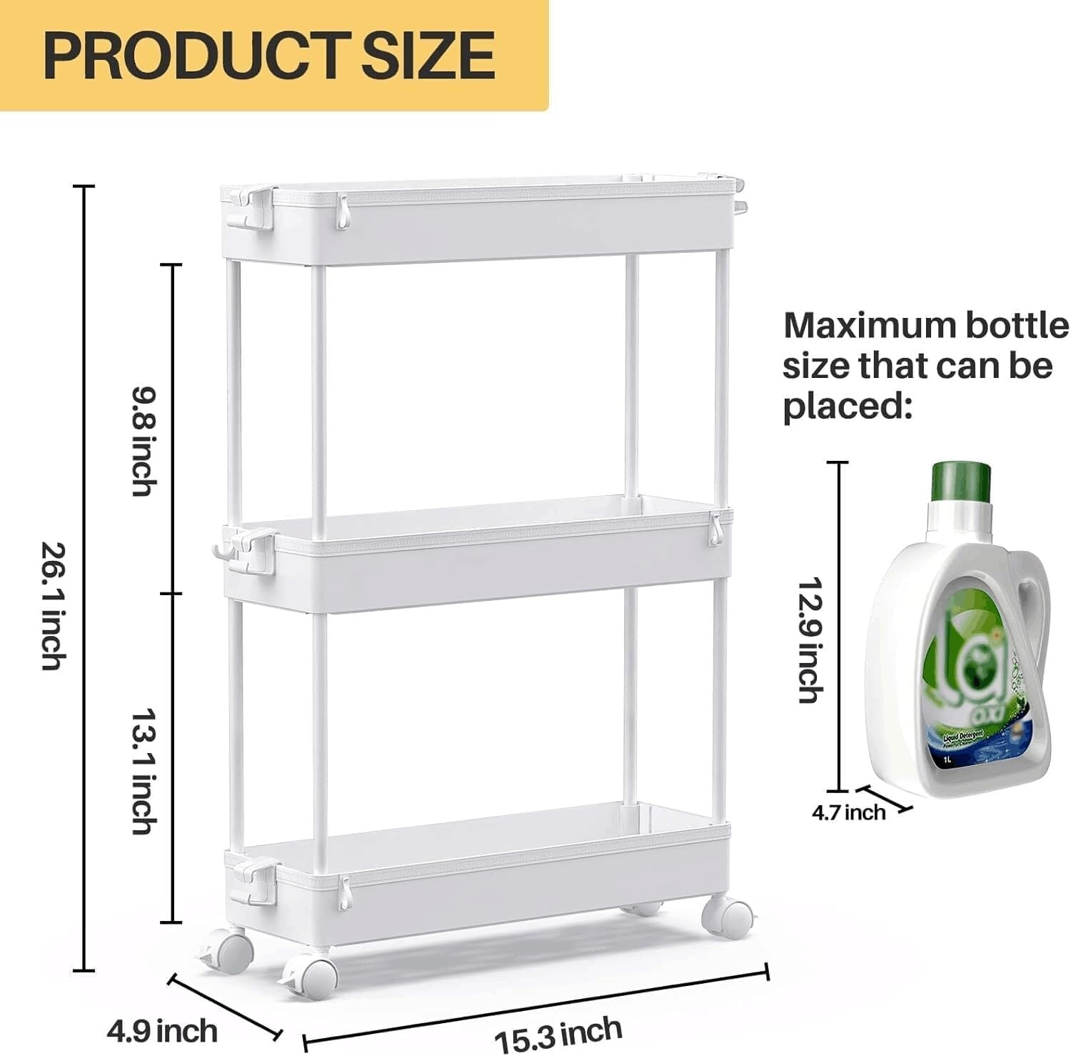 image:imageSPACEKEEPER Slim Rolling Storage Cart 3 Tier Bathroom Storage Organizer Laundry Room Utility Cart Mobile Shelving Unit MultiPurpose for Kitchen Office Bathroom Laundry Narrow Places BlackWhite