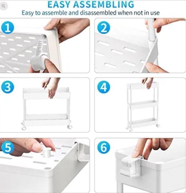 image:imageSPACEKEEPER Slim Rolling Storage Cart 4 Tier Bathroom Organizer Mobile Shelving Unit Storage Rolling Utility Cart Tower Rack for Kitchen Bathroom Laundry Narrow Places GrayWhite