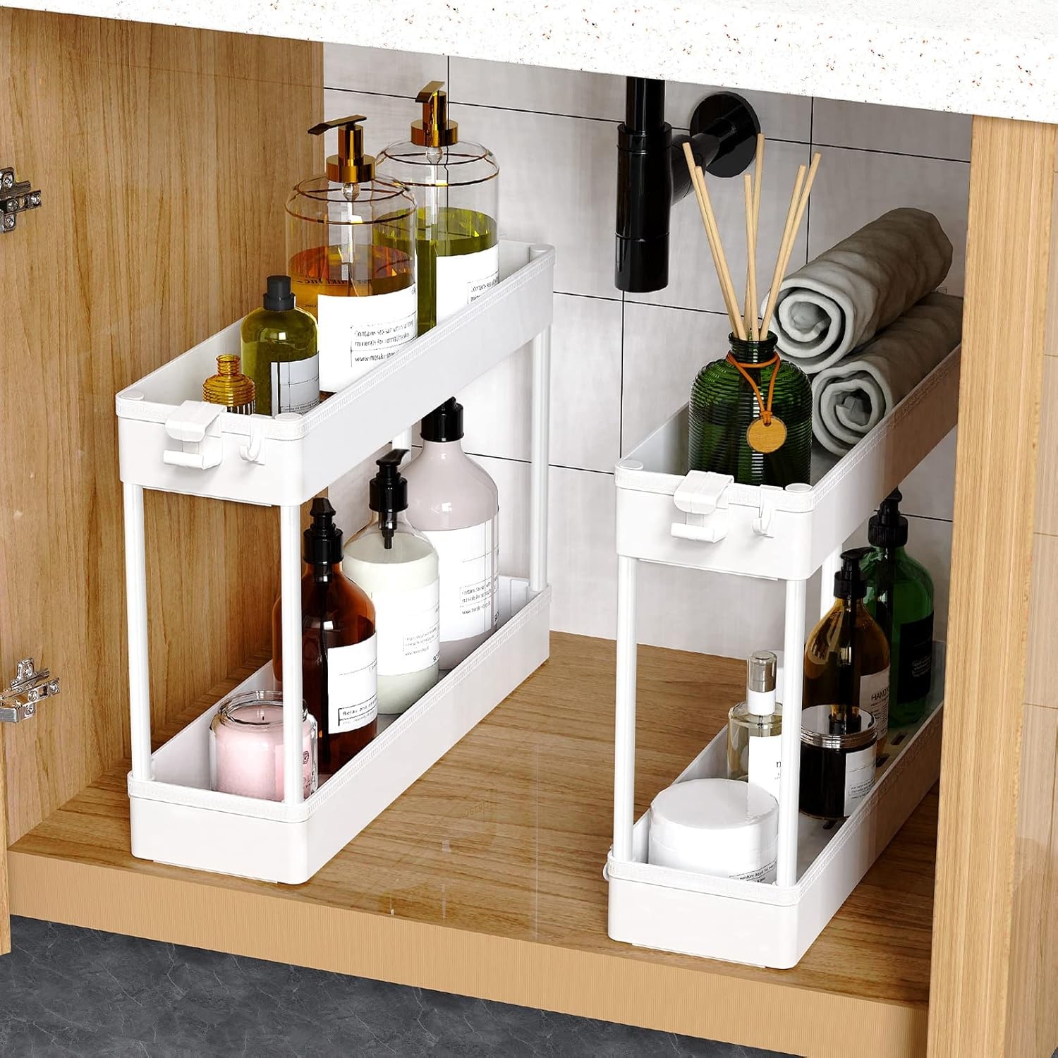 image:imageSPACEKEEPER Slim Rolling Storage Cart 4 Tier Bathroom Organizer Mobile Shelving Unit Storage Rolling Utility Cart Tower Rack for Kitchen Bathroom Laundry Narrow Places GrayWhite
