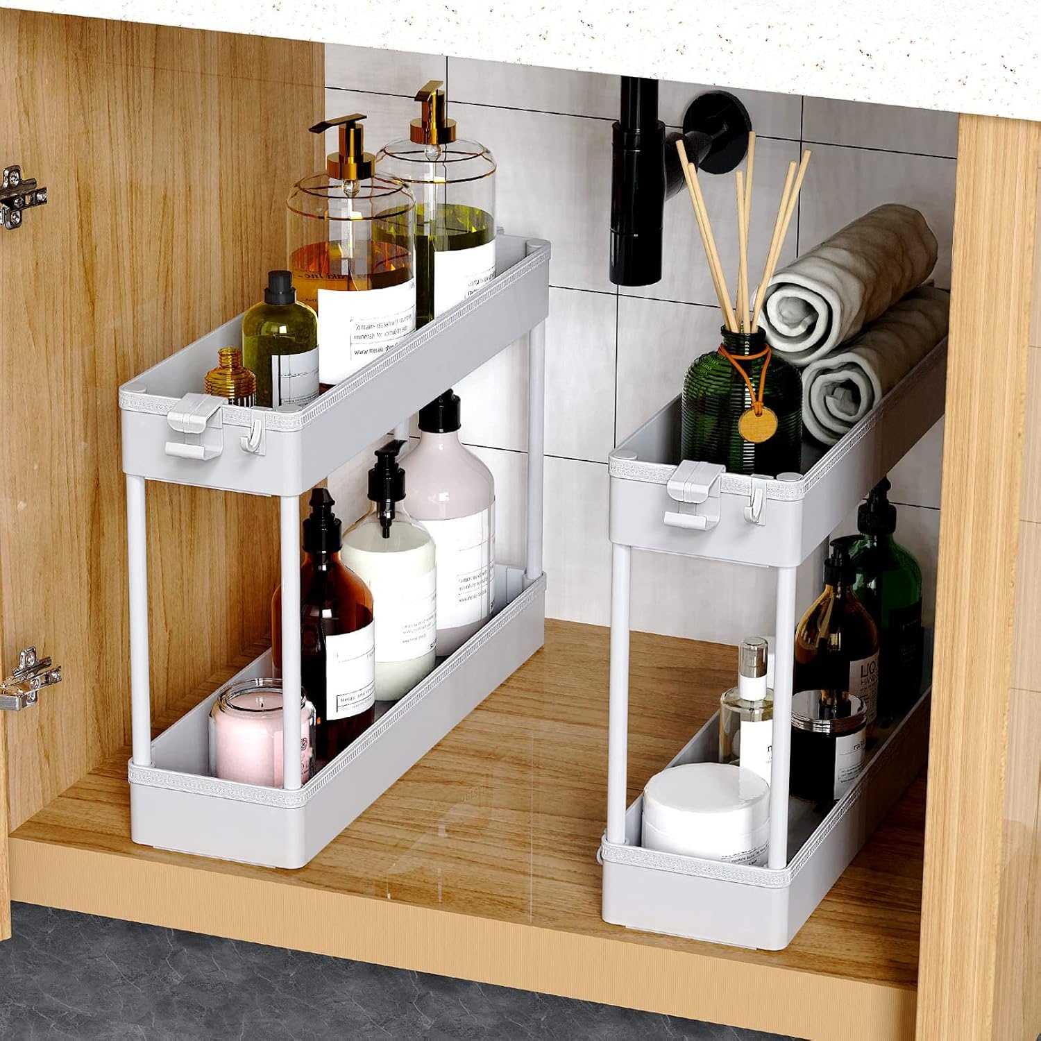 image:imageSPACEKEEPER Slim Rolling Storage Cart 4 Tier Bathroom Organizer Mobile Shelving Unit Storage Rolling Utility Cart Tower Rack for Kitchen Bathroom Laundry Narrow Places GrayGrey