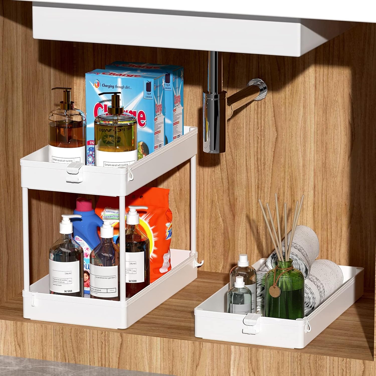 image:imageSPACEKEEPER Storage Cart 4Tier Mobile Shelving Unit Bathroom Rolling Cart Utility Storage Organizer Shelf for Kitchen Living Room Bathroom Laundry Room amp Dressers WhiteWhite