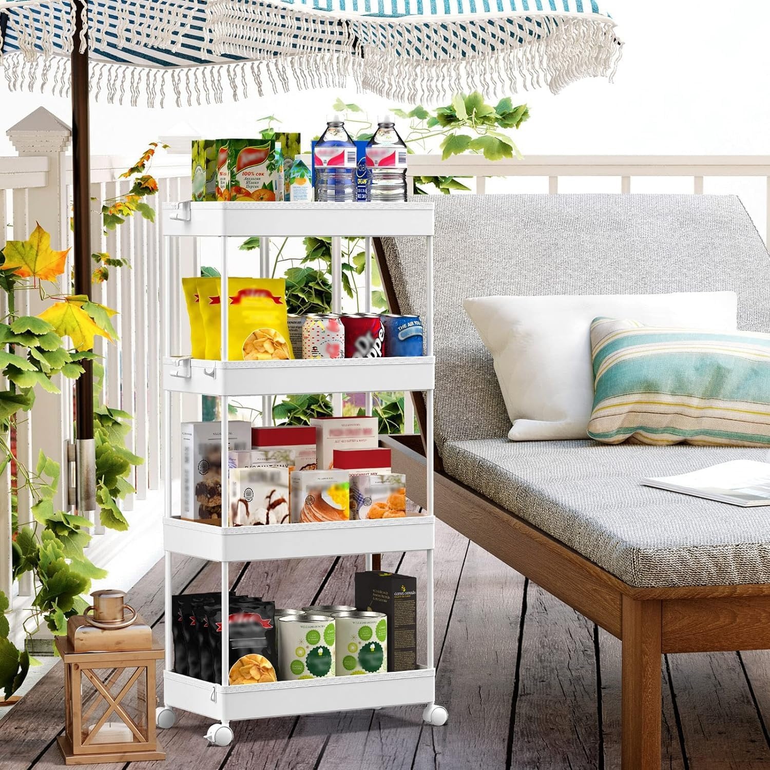 image:imageSPACEKEEPER Storage Cart 4Tier Mobile Shelving Unit Bathroom Rolling Cart Utility Storage Organizer Shelf for Kitchen Living Room Bathroom Laundry Room amp Dressers WhiteWhite