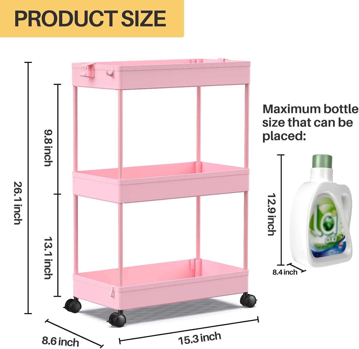 image:imageSPACEKEEPER Storage Cart 4Tier Mobile Shelving Unit Bathroom Rolling Cart Utility Storage Organizer Shelf for Kitchen Living Room Bathroom Laundry Room amp Dressers WhitePink