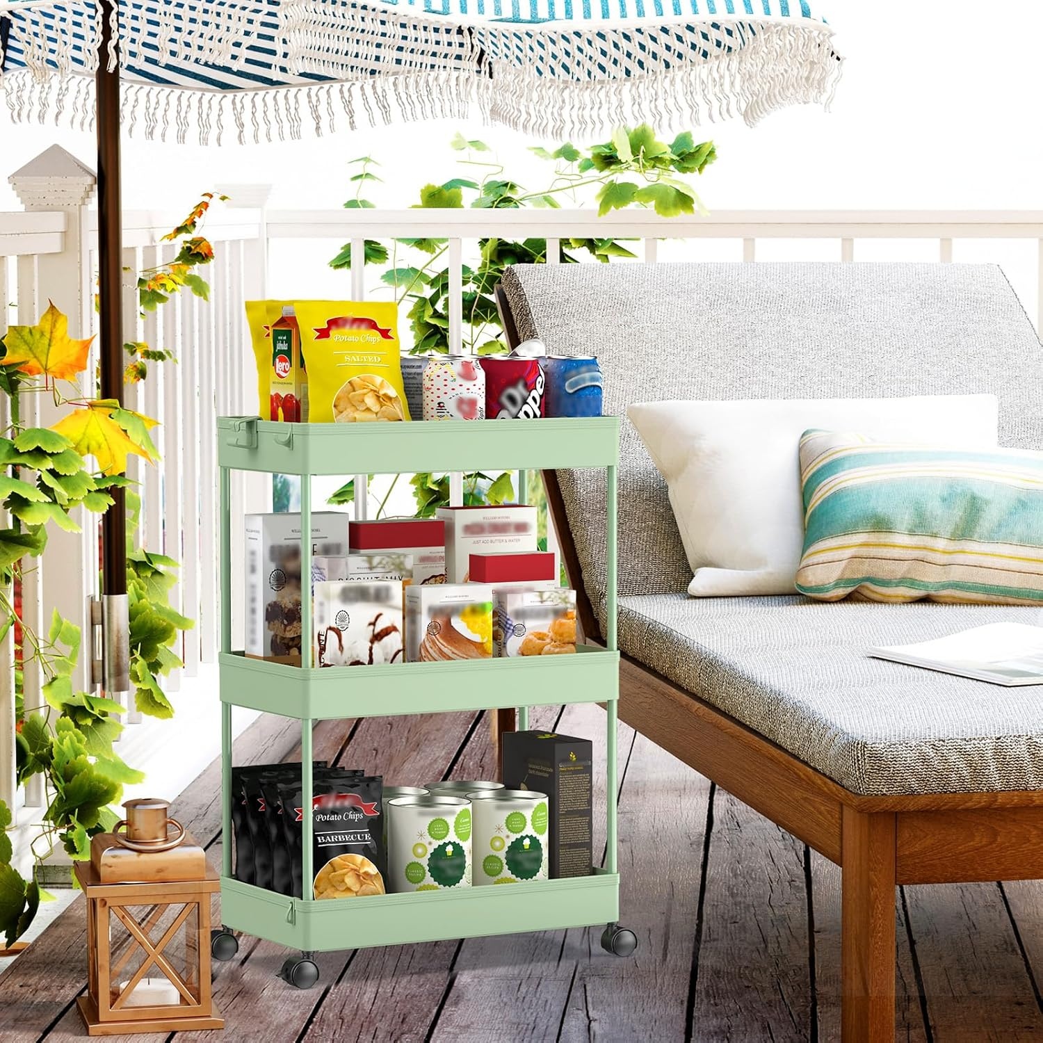 image:imageSPACEKEEPER Storage Cart 4Tier Mobile Shelving Unit Bathroom Rolling Cart Utility Storage Organizer Shelf for Kitchen Living Room Bathroom Laundry Room amp Dressers WhiteGreen