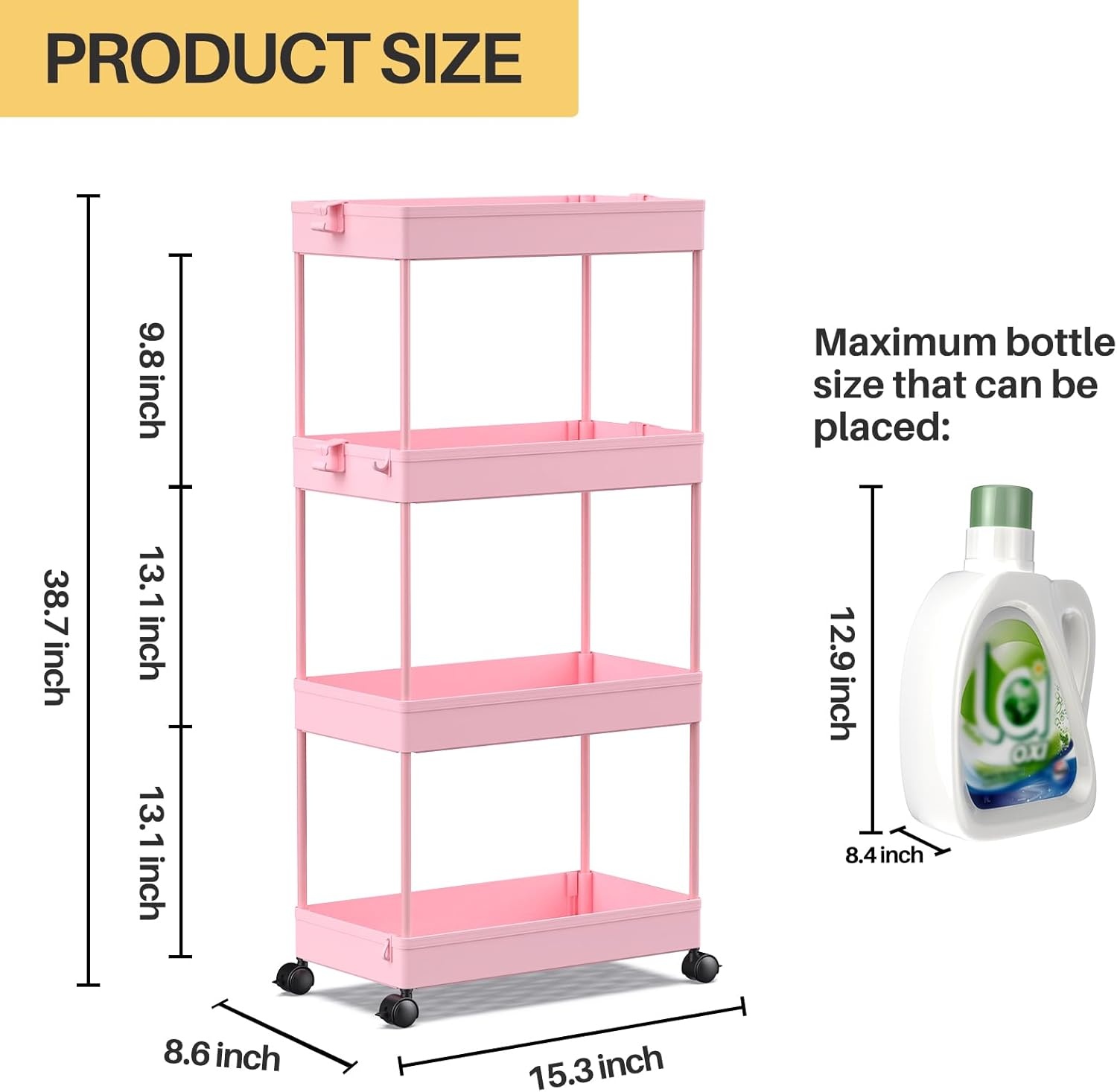 image:imageSPACEKEEPER Storage Cart 4Tier Mobile Shelving Unit Bathroom Rolling Cart Utility Storage Organizer Shelf for Kitchen Living Room Bathroom Laundry Room amp Dressers WhitePink