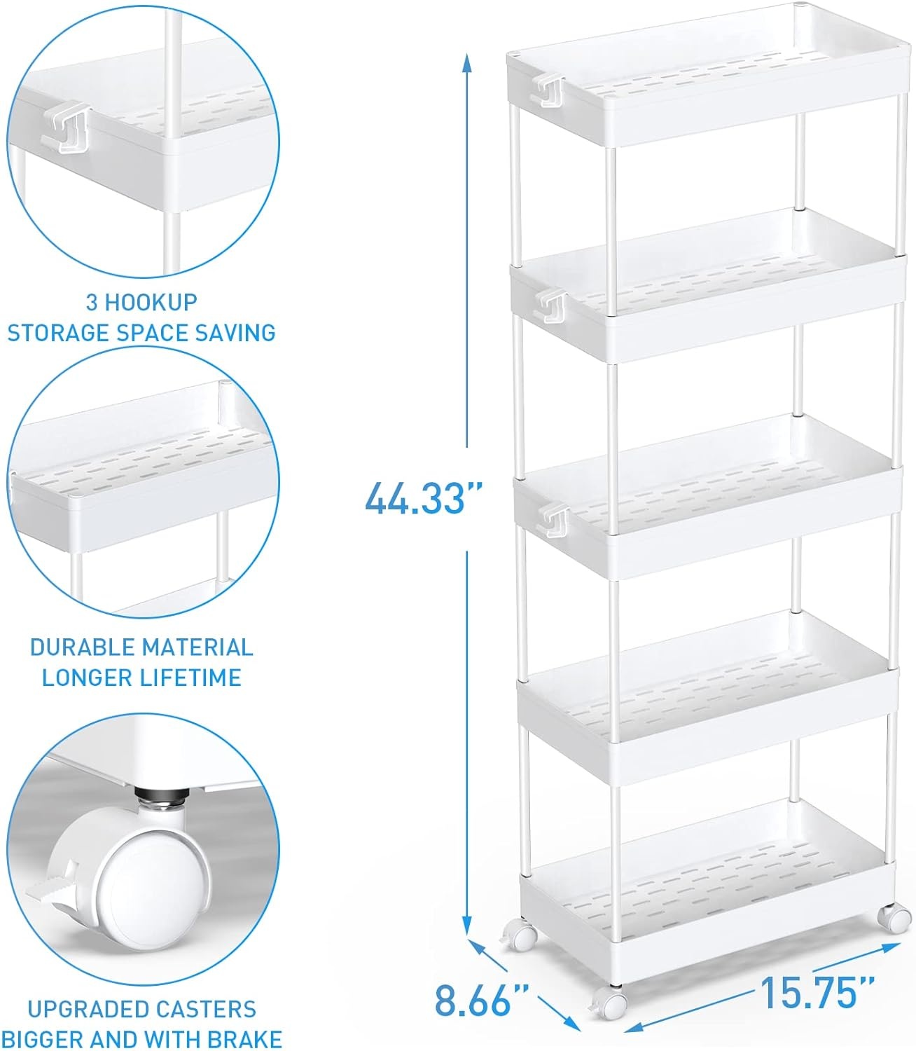 image:imageSPACEKEEPER Storage Cart 4Tier Mobile Shelving Unit Bathroom Rolling Cart Utility Storage Organizer Shelf for Kitchen Living Room Bathroom Laundry Room amp Dressers WhiteWhite
