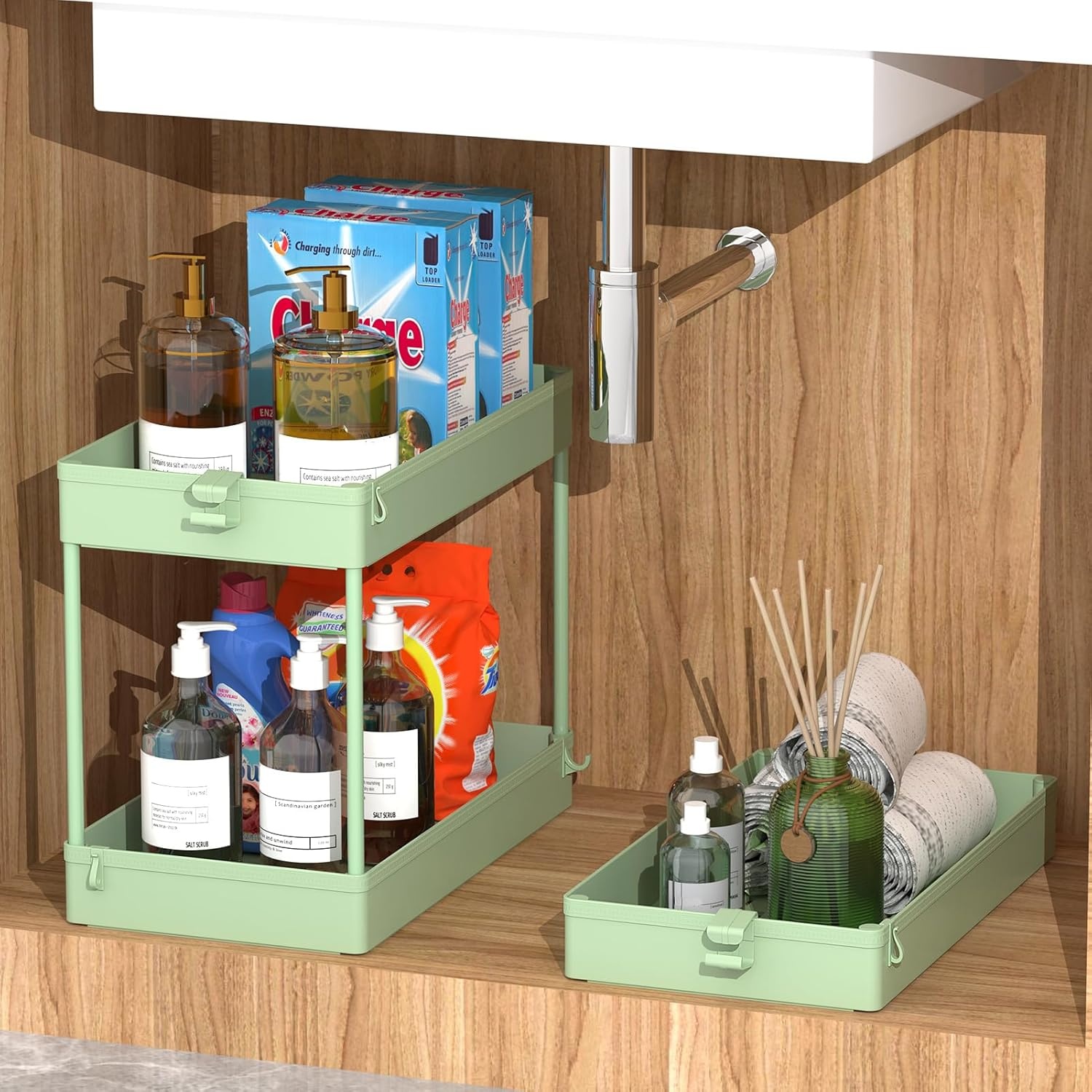 image:imageSPACEKEEPER Storage Cart 4Tier Mobile Shelving Unit Bathroom Rolling Cart Utility Storage Organizer Shelf for Kitchen Living Room Bathroom Laundry Room amp Dressers WhiteGreen