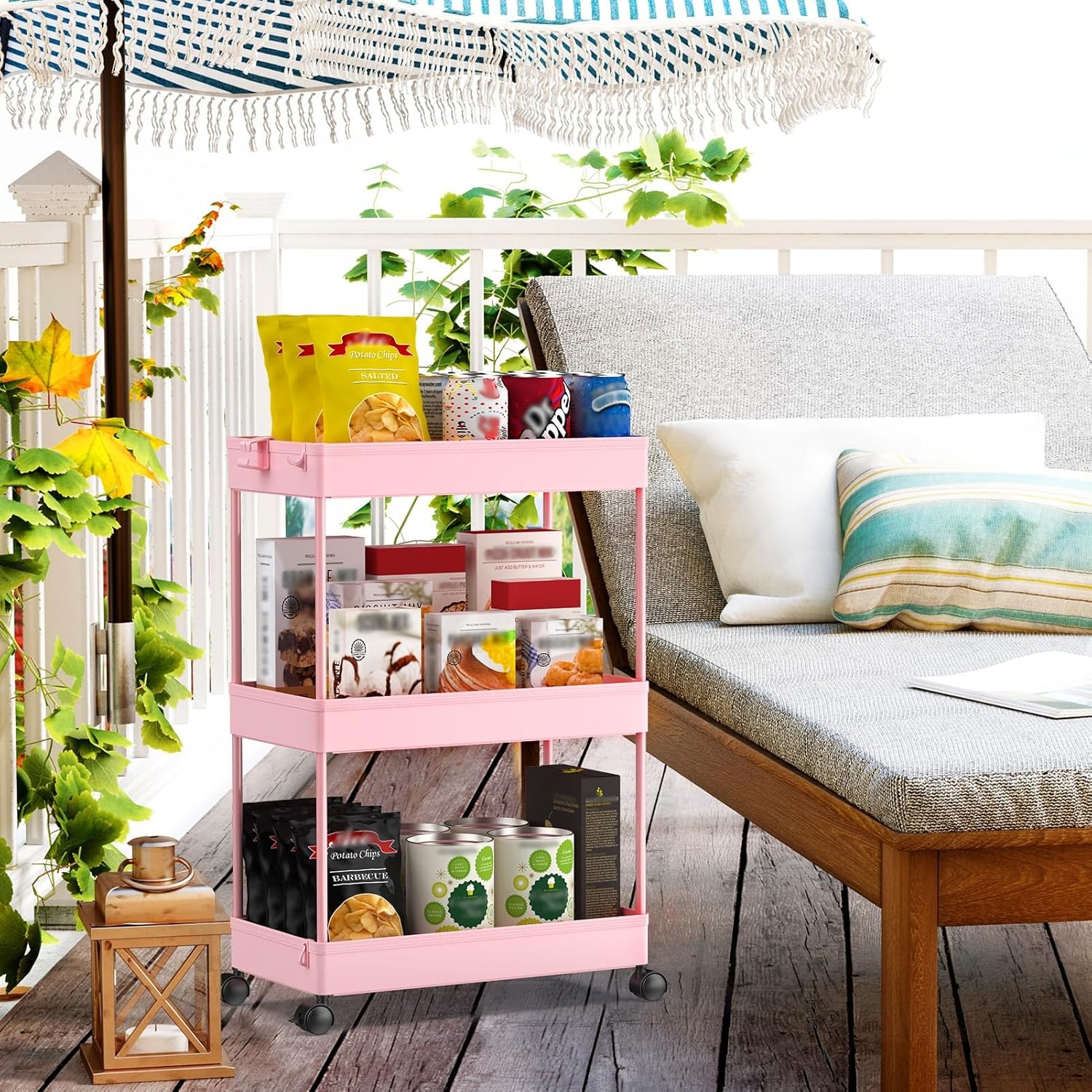 image:imageSPACEKEEPER Storage Cart 4Tier Mobile Shelving Unit Bathroom Rolling Cart Utility Storage Organizer Shelf for Kitchen Living Room Bathroom Laundry Room amp Dressers WhitePink