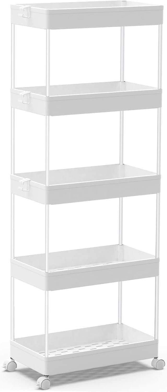 image:imageSPACEKEEPER Storage Cart 4Tier Mobile Shelving Unit Bathroom Rolling Cart Utility Storage Organizer Shelf for Kitchen Living Room Bathroom Laundry Room amp Dressers WhiteWhite