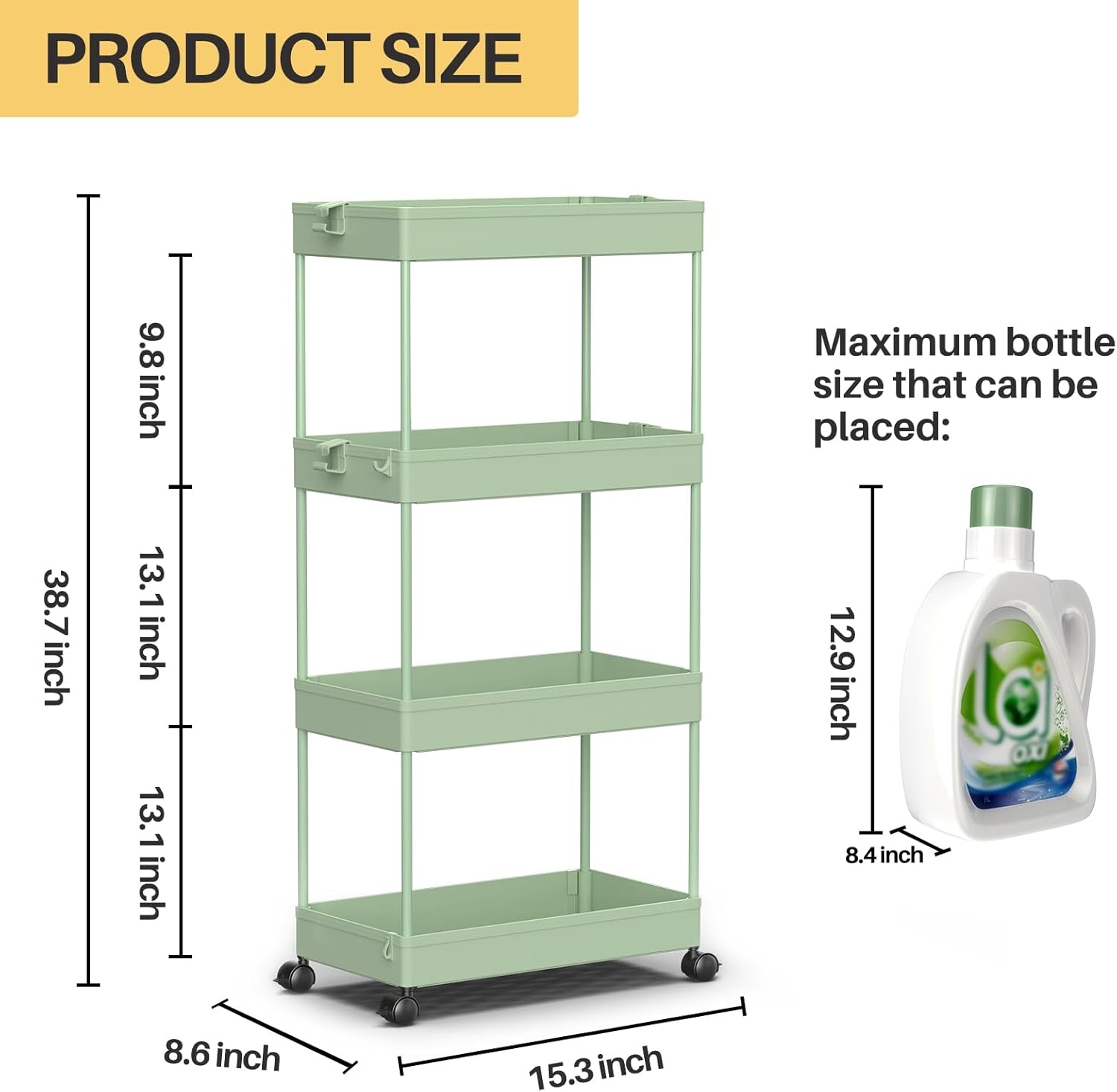 image:imageSPACEKEEPER Storage Cart 4Tier Mobile Shelving Unit Bathroom Rolling Cart Utility Storage Organizer Shelf for Kitchen Living Room Bathroom Laundry Room amp Dressers WhiteGreen