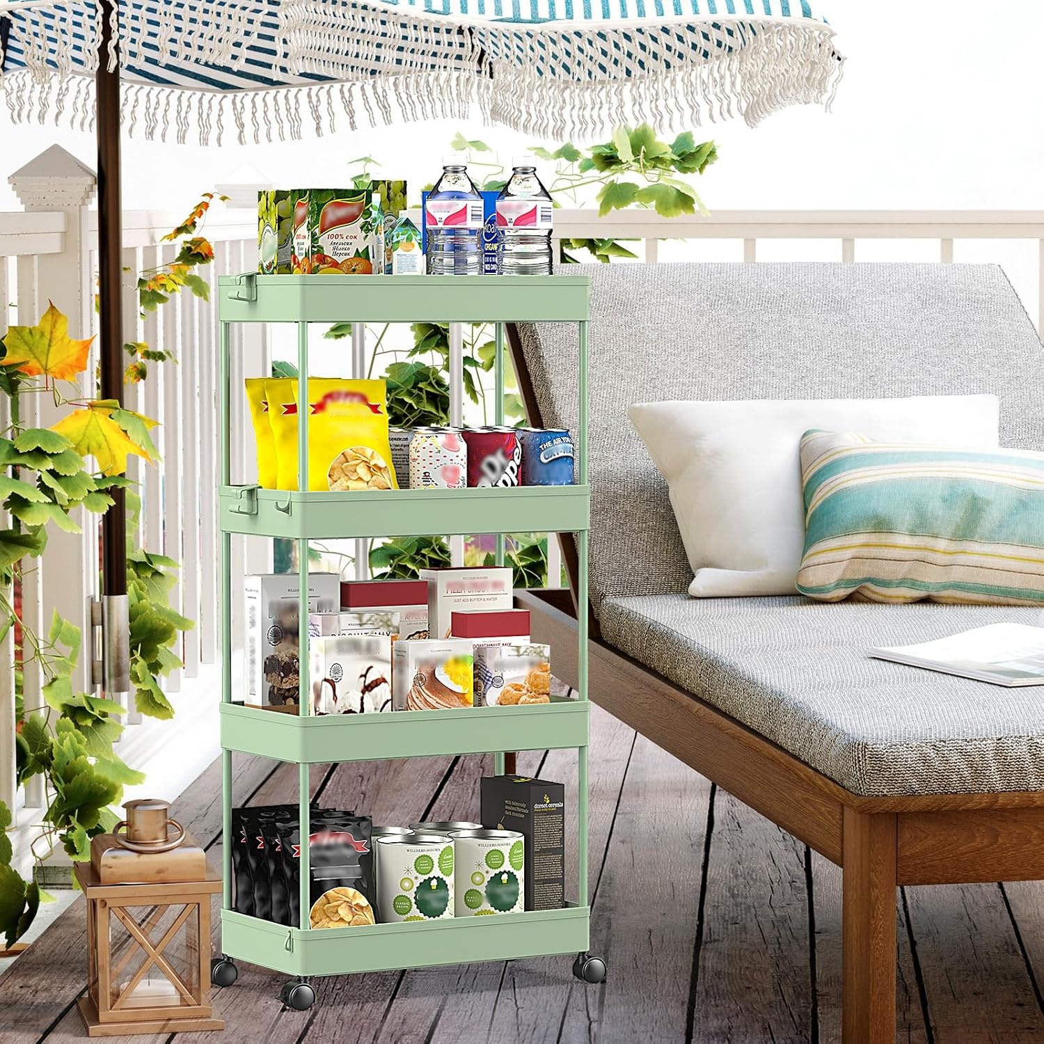 image:imageSPACEKEEPER Storage Cart 4Tier Mobile Shelving Unit Bathroom Rolling Cart Utility Storage Organizer Shelf for Kitchen Living Room Bathroom Laundry Room amp Dressers WhiteGreen
