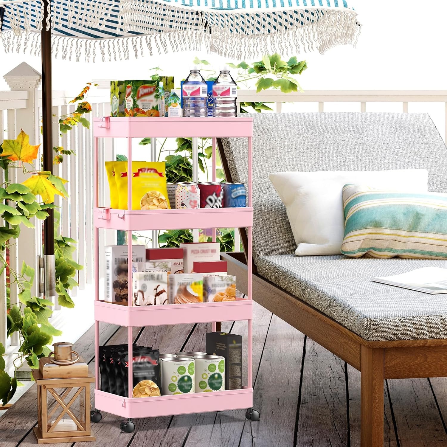 image:imageSPACEKEEPER Storage Cart 4Tier Mobile Shelving Unit Bathroom Rolling Cart Utility Storage Organizer Shelf for Kitchen Living Room Bathroom Laundry Room amp Dressers WhitePink