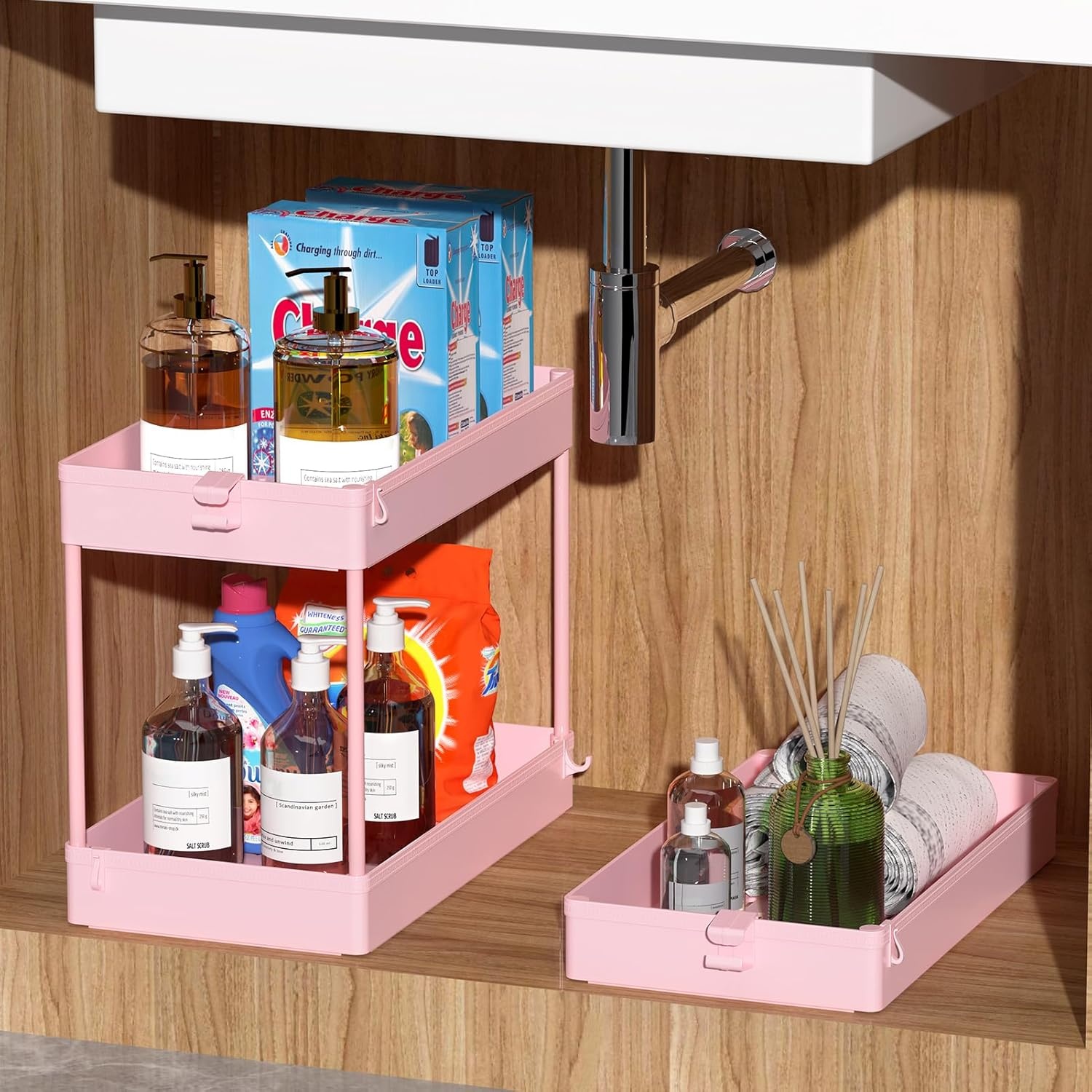 image:imageSPACEKEEPER Storage Cart 4Tier Mobile Shelving Unit Bathroom Rolling Cart Utility Storage Organizer Shelf for Kitchen Living Room Bathroom Laundry Room amp Dressers WhitePink