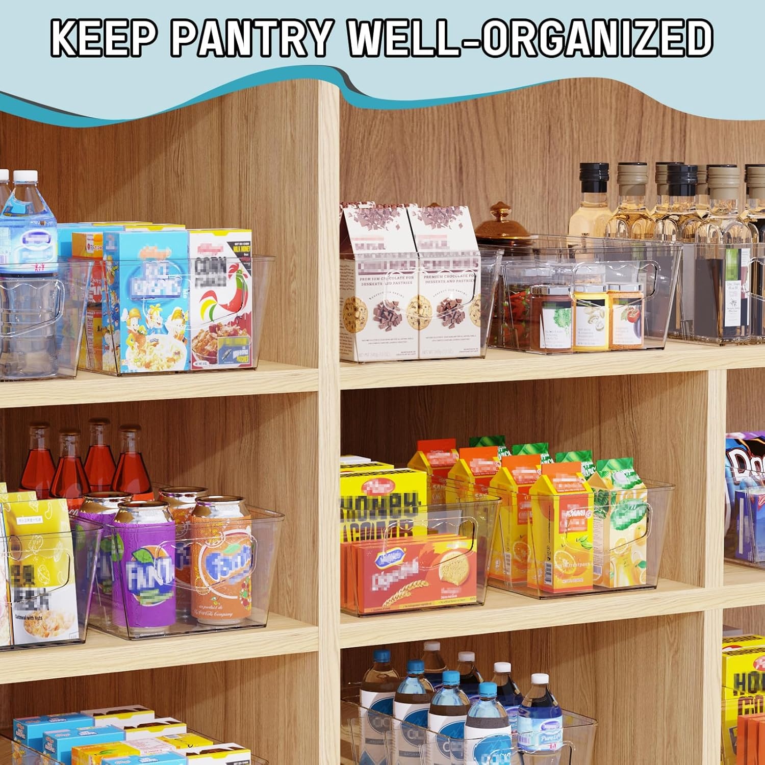 image:imageSPACEKEEPER Storage Organizer Bins 6 Pack Clear Pantry Organization Containers with Removable Dividers Plastic Stackable Bins for Cabinet Kitchen Fridge Countertops