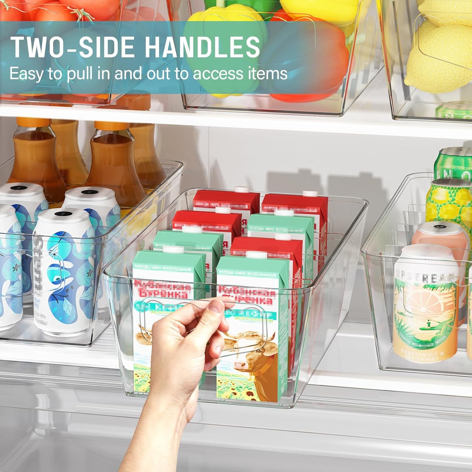 image:imageSPACEKEEPER Storage Organizer Bins 6 Pack Clear Pantry Organization Containers with Removable Dividers Plastic Stackable Bins for Cabinet Kitchen Fridge Countertops