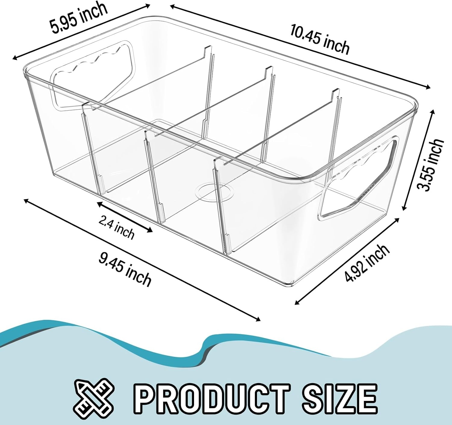 image:imageSPACEKEEPER Storage Organizer Bins 6 Pack Clear Pantry Organization Containers with Removable Dividers Plastic Stackable Bins for Cabinet Kitchen Fridge Countertops