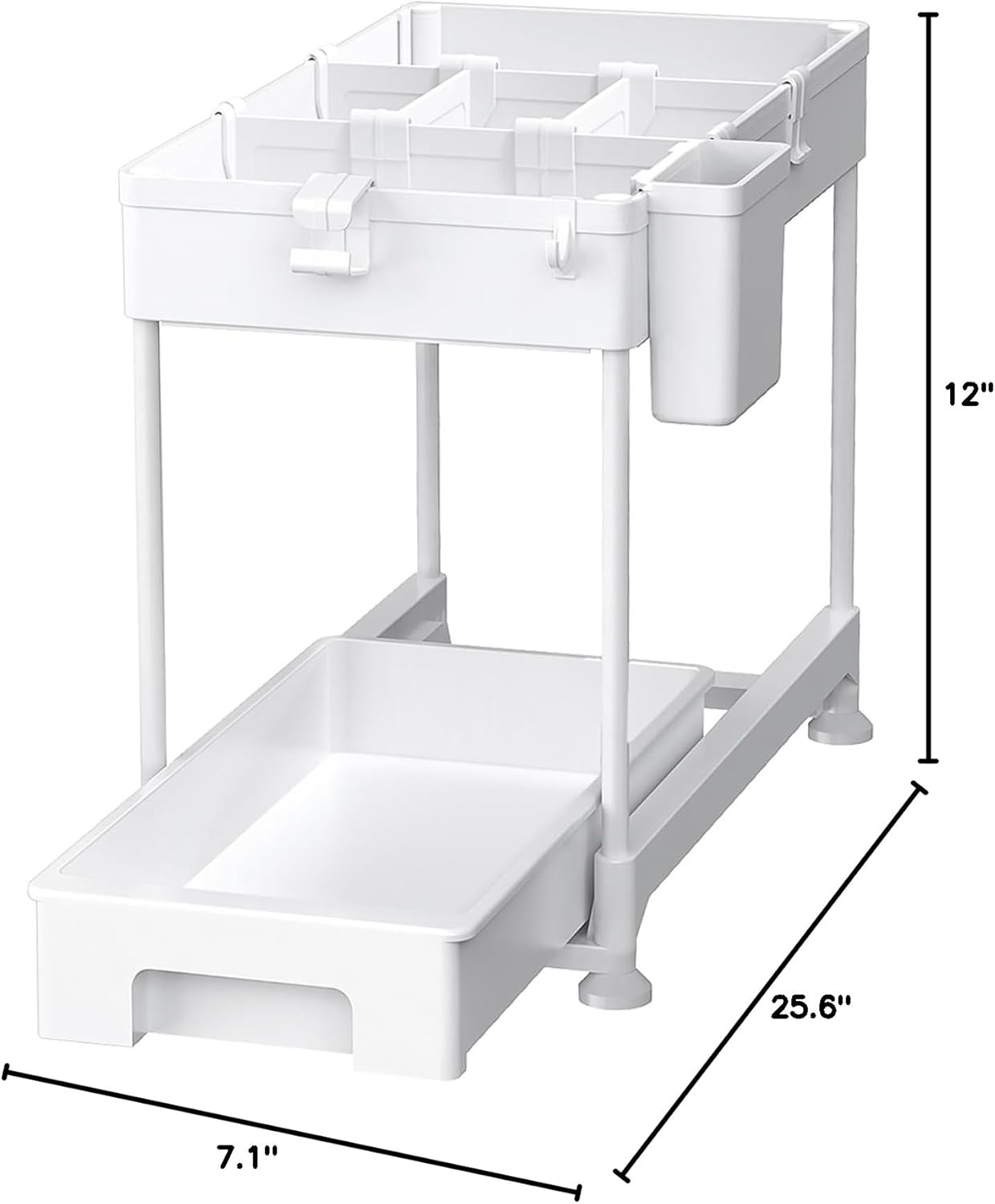 image:imageSPACEKEEPER Under Sink Organizer Sliding Cabinet Basket Organizer 2 Tier Under Bathroom Storage Rack with Hooks Hanging Cup Dividers Multipurpose Storage Shelf for Bathroom Kitchen White