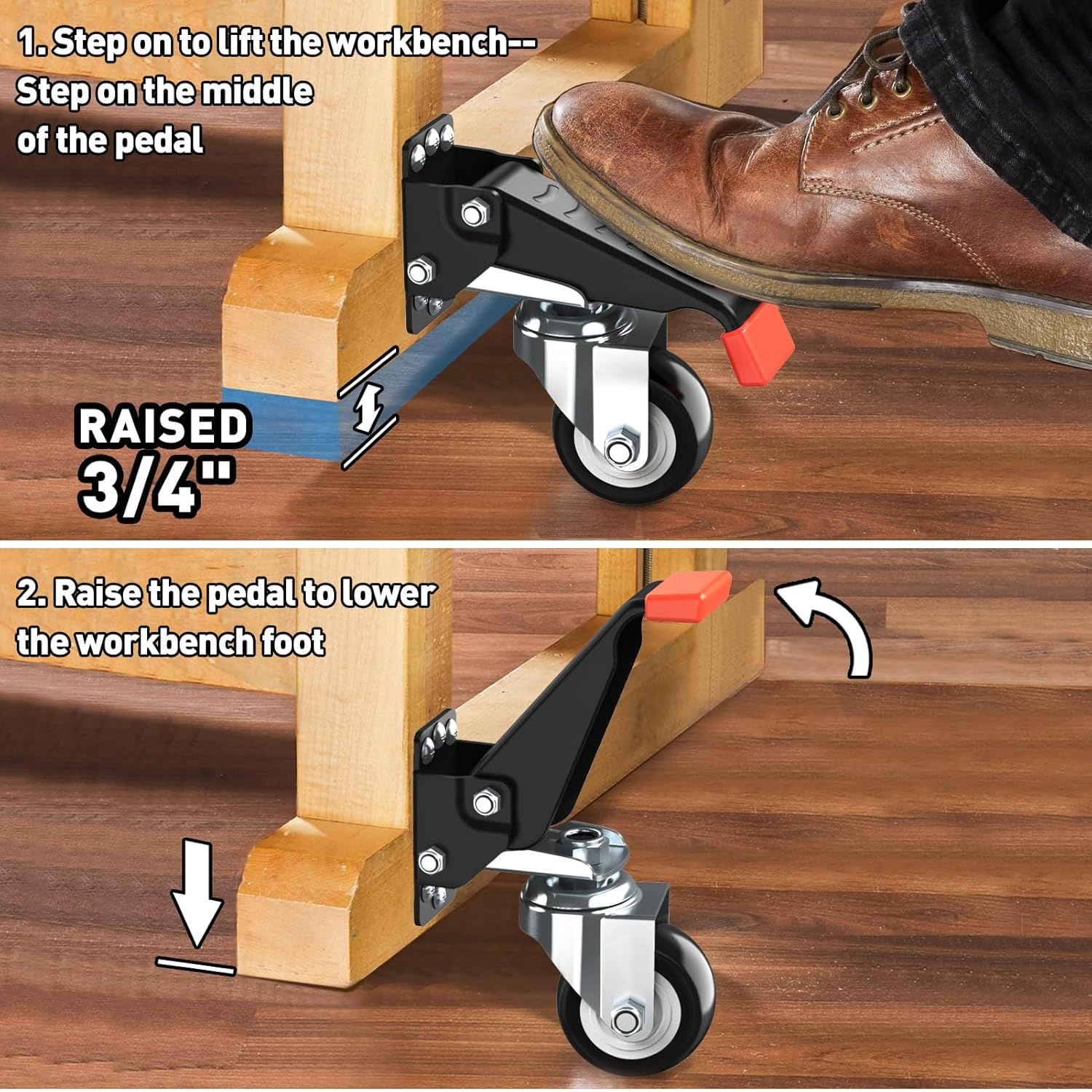 image:imageSPACEKEEPER Workbench Casters Kit 880 Lbs 3 Inch Heavy Duty Retractable Caster Designed for Workbenches Machinery amp Tables 4 Pack660 lb